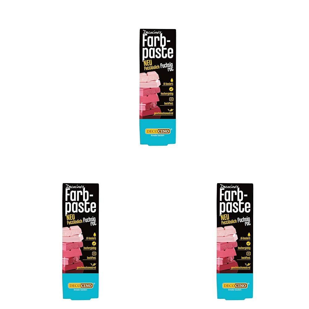 DECOCINO Rød fedtopløselig farvepasta - 15 g - Oliebaseret madfarve, ideel til farvning af chokolade, smørcreme, fondant eller småkagedej (pakke med 3)