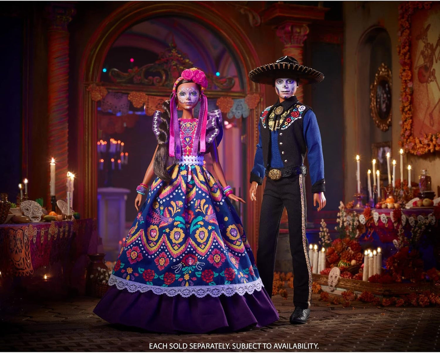 2022 Día De Muertos Barbie-dukke med pjusket traditionel kjole, blomsterkrans og Calavera-ansigtsmaling, gave til samlere