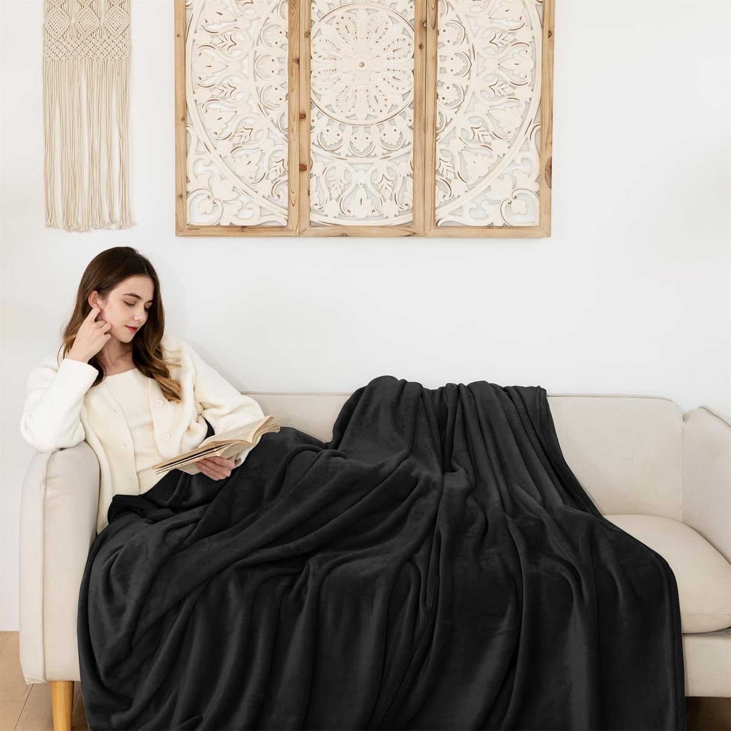 Good Nite Hyggeligt Tæppe Fluffy Blanket Sengetæppe Sofatæppe XL Living Blanket Fleece Tæppe 150X200Cm Sort Blødt Varmt Tæppe Fluffy Blanket Senge og tæpper Good Nite