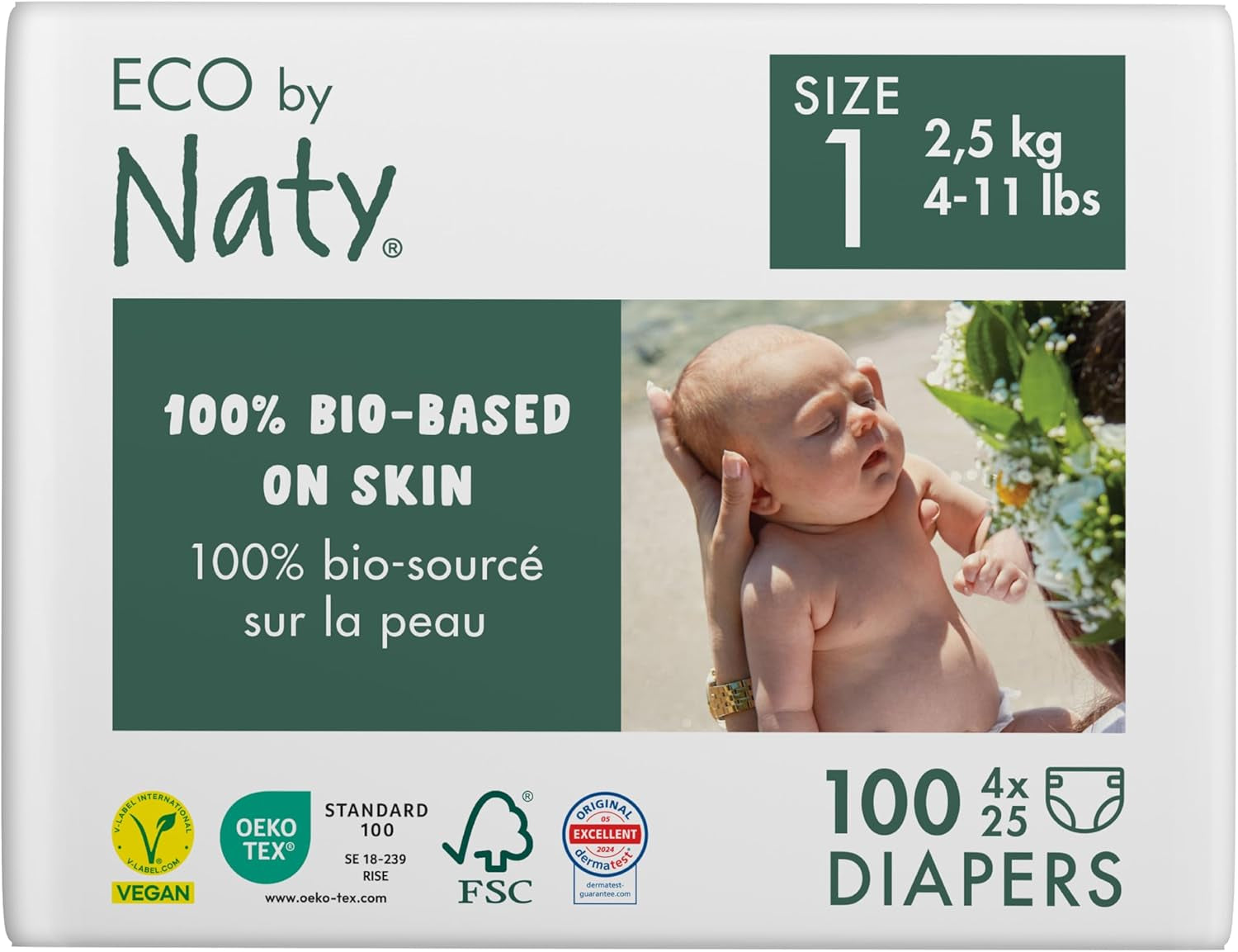 Eco Diapers Eco fra Naty Baby Eco Diapers - premium økologiske bleer, miljøvenlige, lavet af plantebaserede materialer, ideel til følsom babyhud (størrelse 5 - 80 stk.)