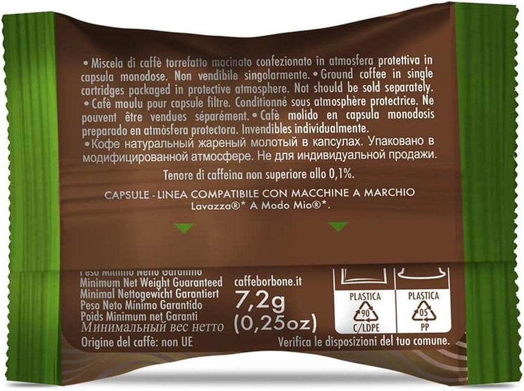 Caffè Borbone Don Carlo Dek Entkofeinierte Kaffeemischung - 50 Kapseln - Kompatibel med Lavazza®* A Modo Mio®* Haushalts-Espressomaschinen