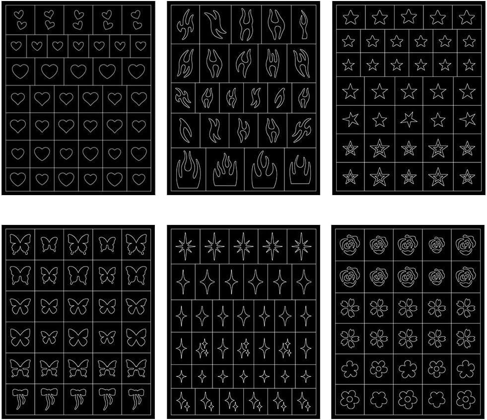 6 ark Airbrush-skabelon Nail Stickers, Butterfly Flame Stars Heart Stars Nail Stickers Printing Stencil Tool Nail Art Selvklæbende Stickers til Kvinder Nail Art Design Stickers