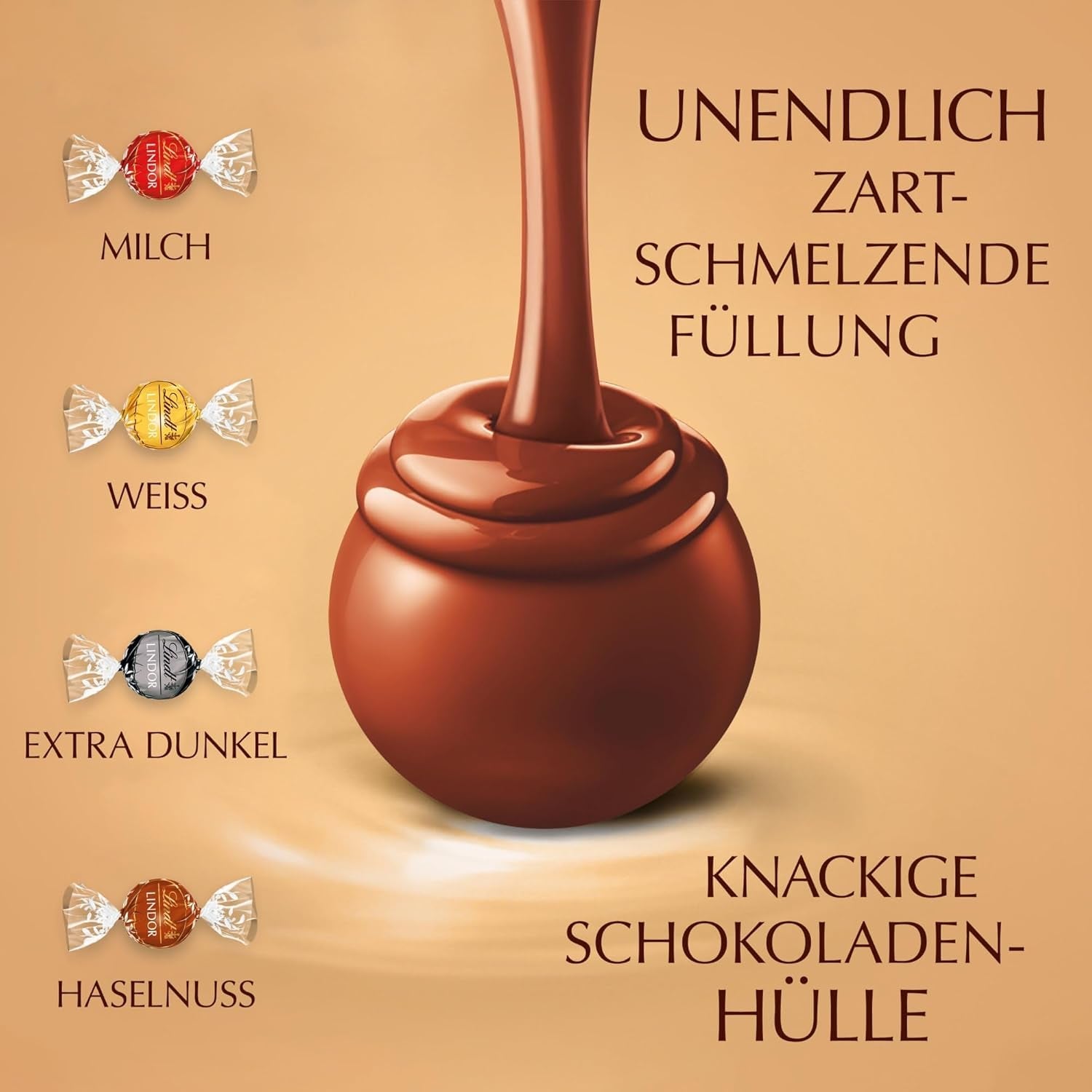 Klassisk sortiment af Lindt chokoladekugler LINDOR | ca. 80 kugler chokolade (mælk, hvid, mørk 60%, hasselnød) | Bulkpakke, 1 kg