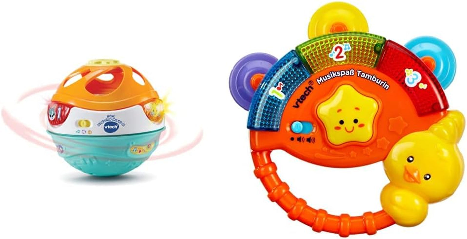 Vtech Baby 3-i-1 Magic Music Ball, 9-36 måneder & Baby Music Fun Tambourine - Elektronisk legetøj med musik og lydeffekter - I 9-36 måneder Babylegetøj Naty Shop Standardtitel
