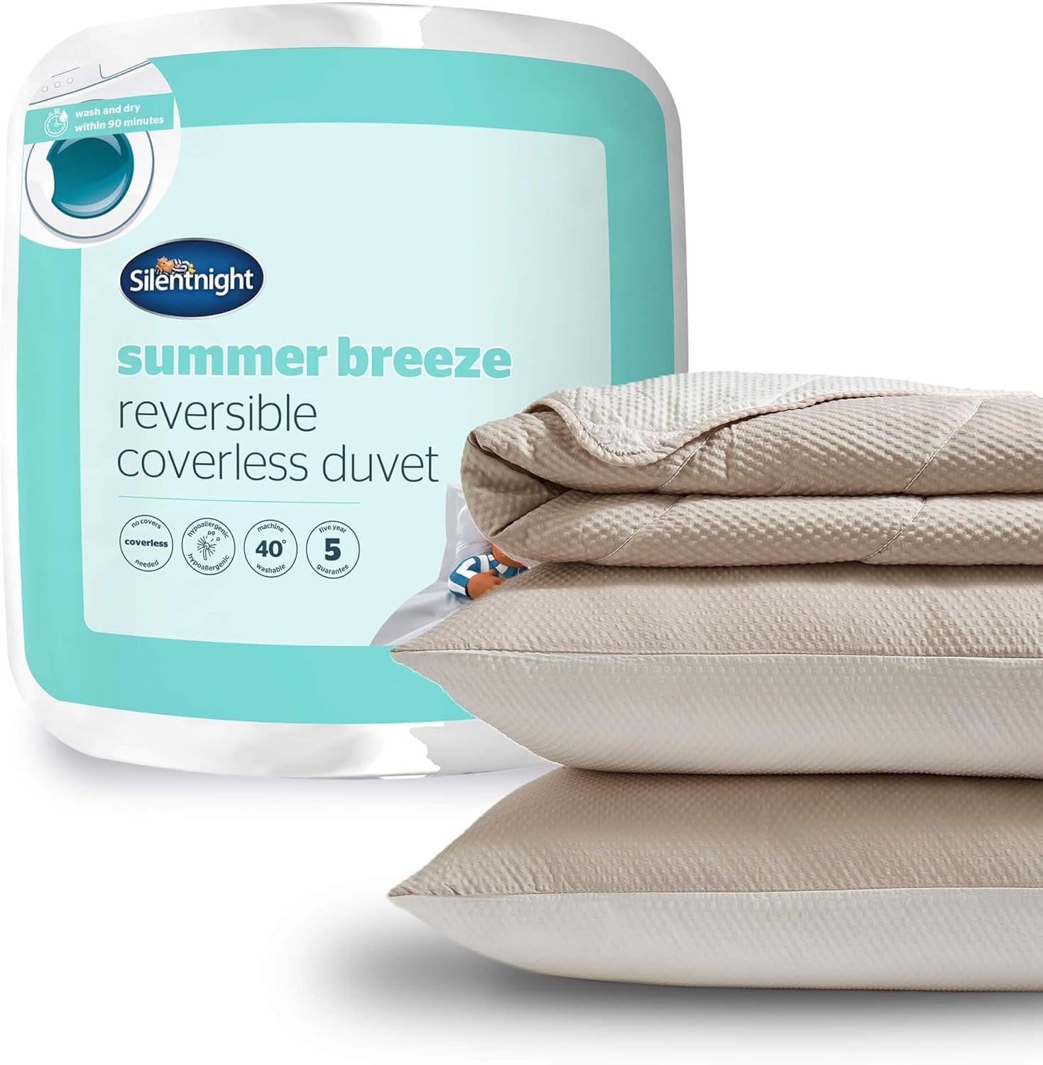 Silentnight Summer Breeze Dyne til enkeltseng, 2,5 Tog, Letvægts Sommerdyne, Ideel til varme nætter og varme soveværelser, Allergivenlig og kan maskinvaskes, Enkeltseng, 200 X 135 cm Naty Shop dyner og dyner uden betræk, Cremefarvet/taupe dobbeltseng