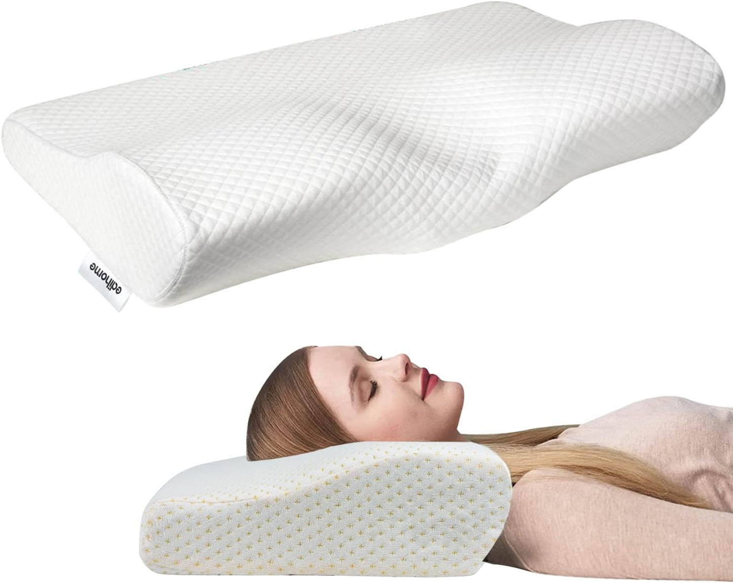 Edihome Nakkestøttepude Nakkesmertelindrende pude 50 x 30 x 10 cm Memory Foam Nakkepude Ortopædisk Pude Ergonomisk Dobbelt Bomuldsbetræk Hypoallergenisk