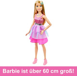 Barbie ekstra stor (71 cm) dukke - lyserød kjole, blond hår med klips og halskæde, gave fra 3 år og opefter, HJY02