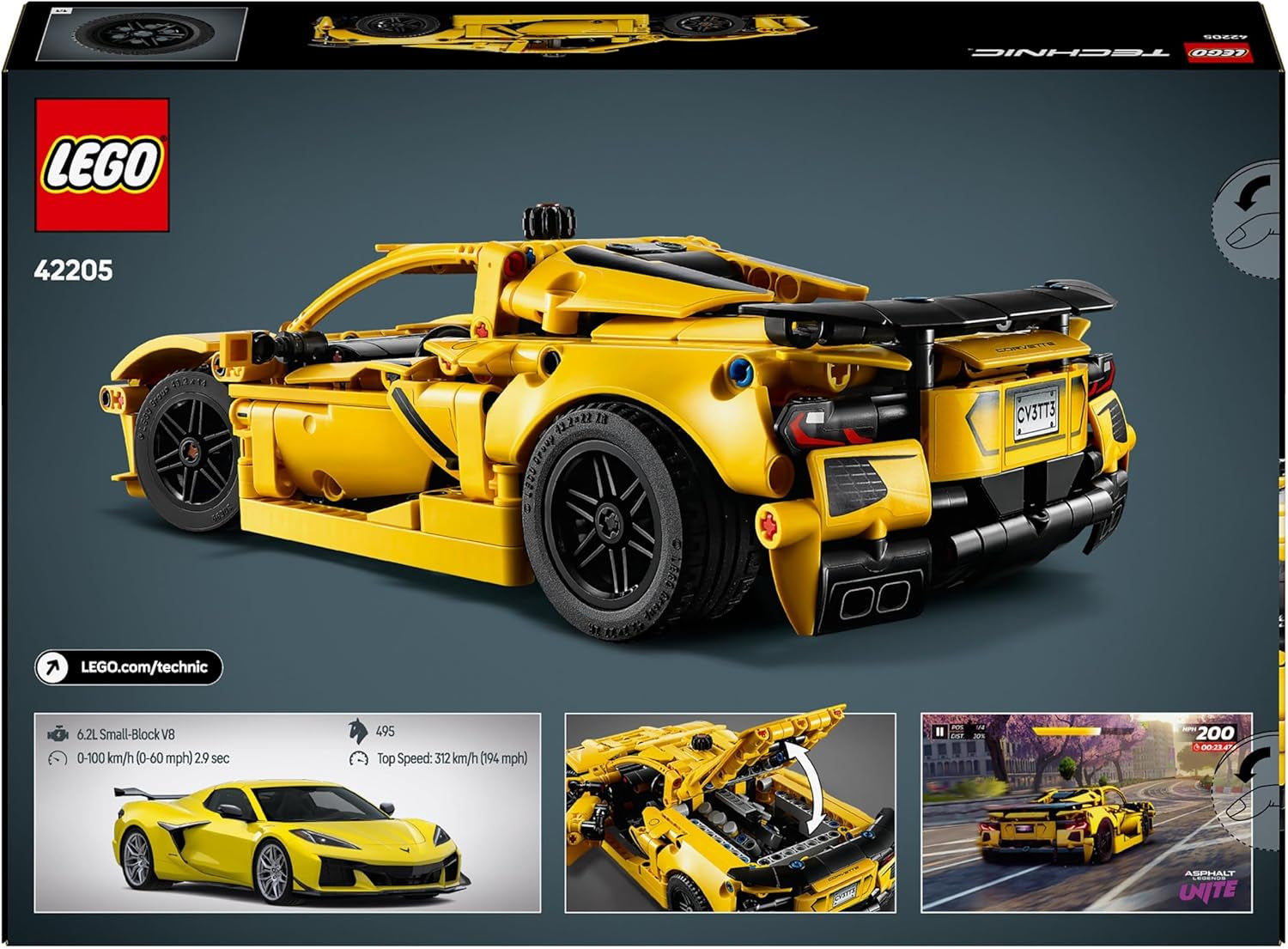 LEGO Technic Chevrolet Corvette Stingray - Samlerbyggelegetøj - Legetøjssportsvogn - Bilmodel - Gave til 9-årige drenge og piger, der elsker legetøjsbiler 42205 Byggesæt Besuche den LEGO-Store