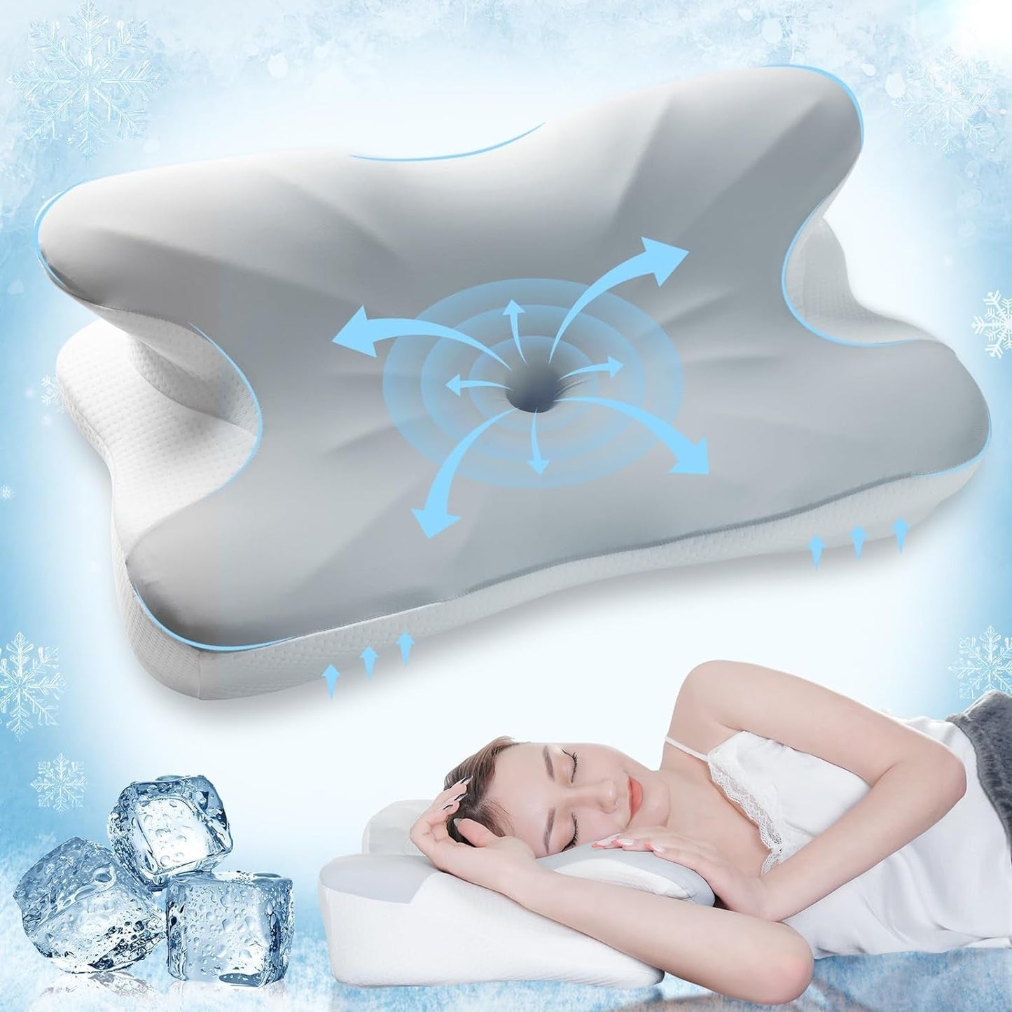 Elegear Memory Foam pude med kølepudebetræk Nakkesmertepude Sidesovepude Ergonomisk pude Ortopædisk pude til Sidesove Ryg Abdominal 63X 10/14 X36Cm Cervikale ortopædiske puder Naty Shop Standardtitel