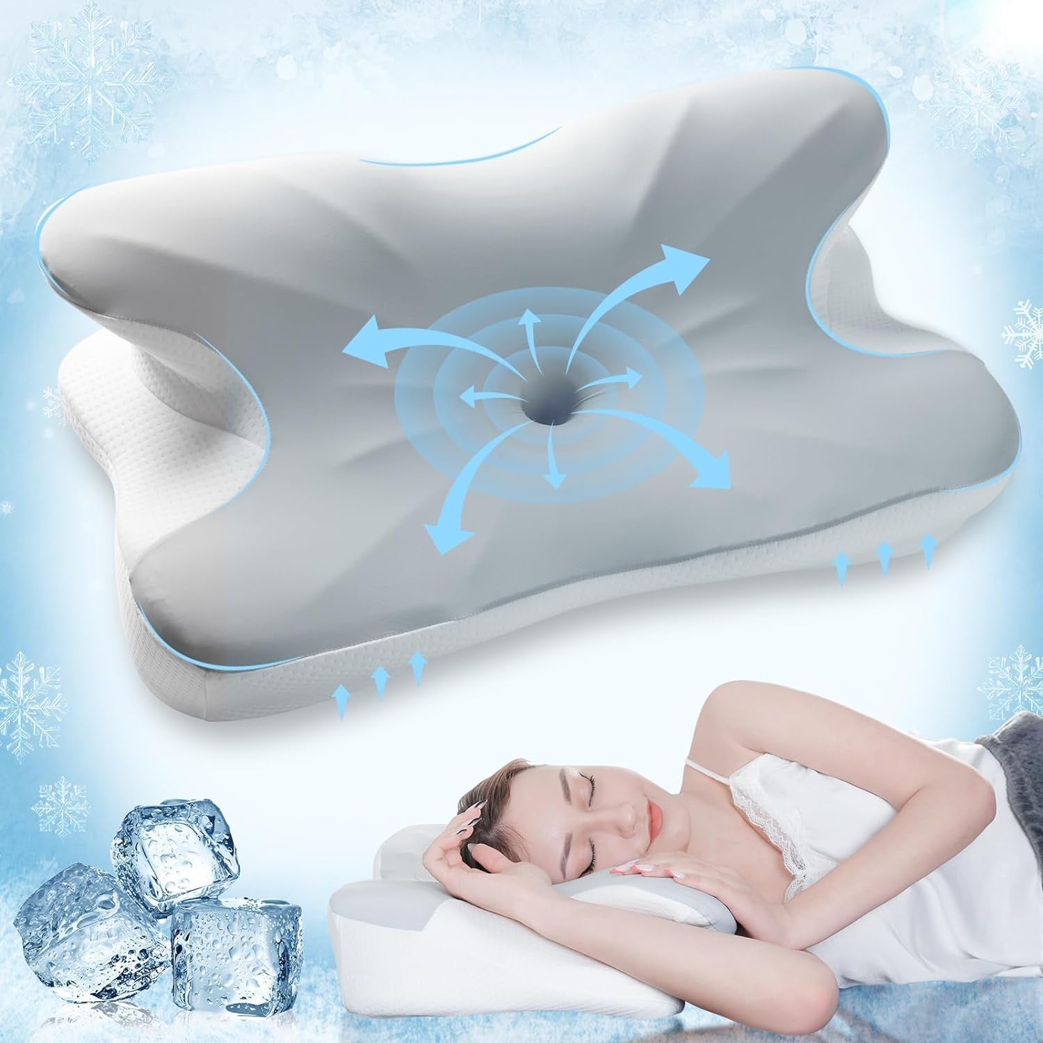 Elegear Memory Foam pude med kølepudebetræk Nakkesmertepude Sidesovepude Ergonomisk pude Ortopædisk pude til Sidesove Ryg Abdominal 63X 10/14 X36Cm Cervikale ortopædiske puder Naty Shop Standardtitel
