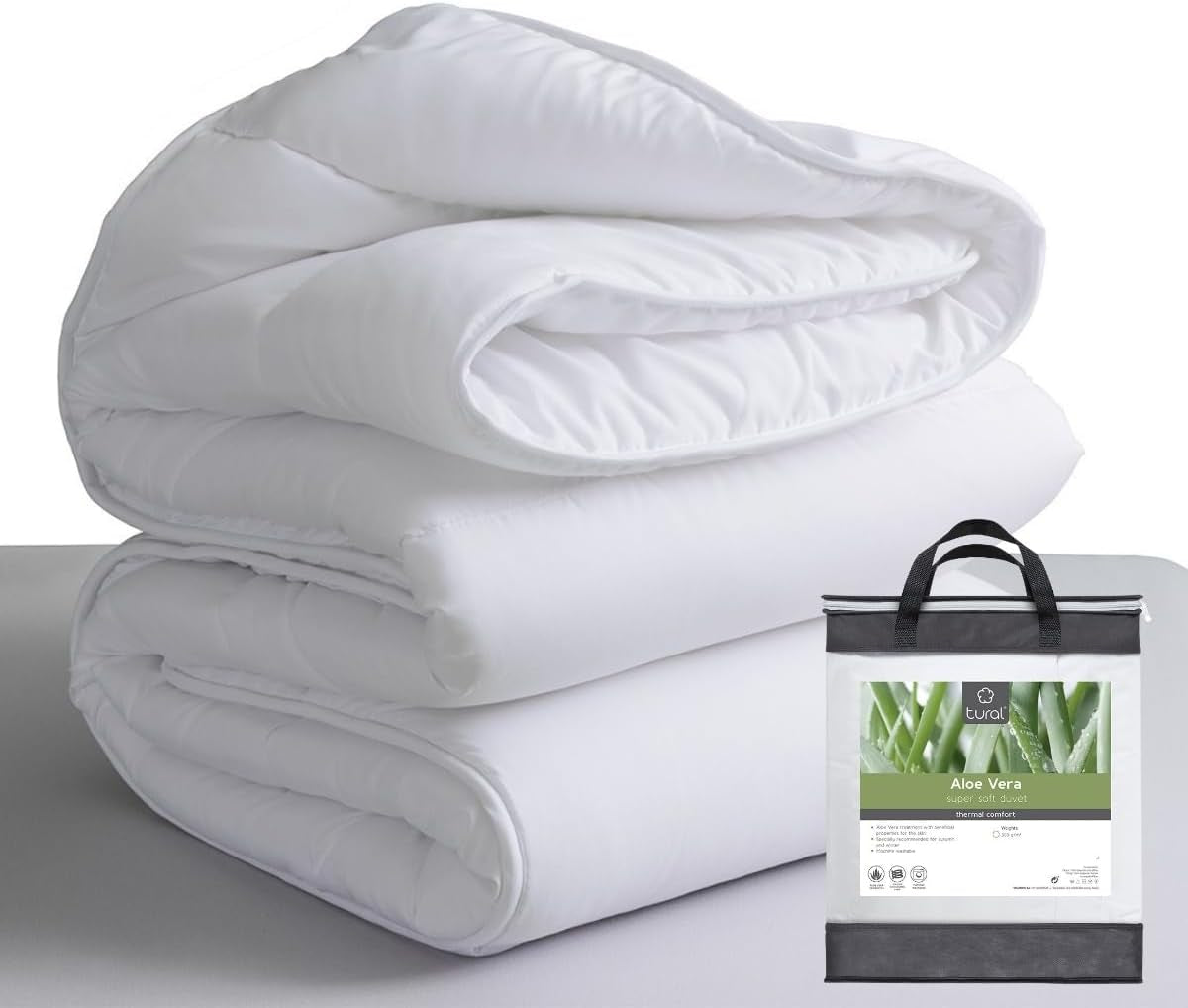 Tural - Dyne 150 X 220 cm med Aloe Vera behandling, fiberfyld 300 G/M², blød, åndbar, Oeko-Tex certificeret (hvid, seng 90 cm) Dyner og dyner Naty Shop 220X220