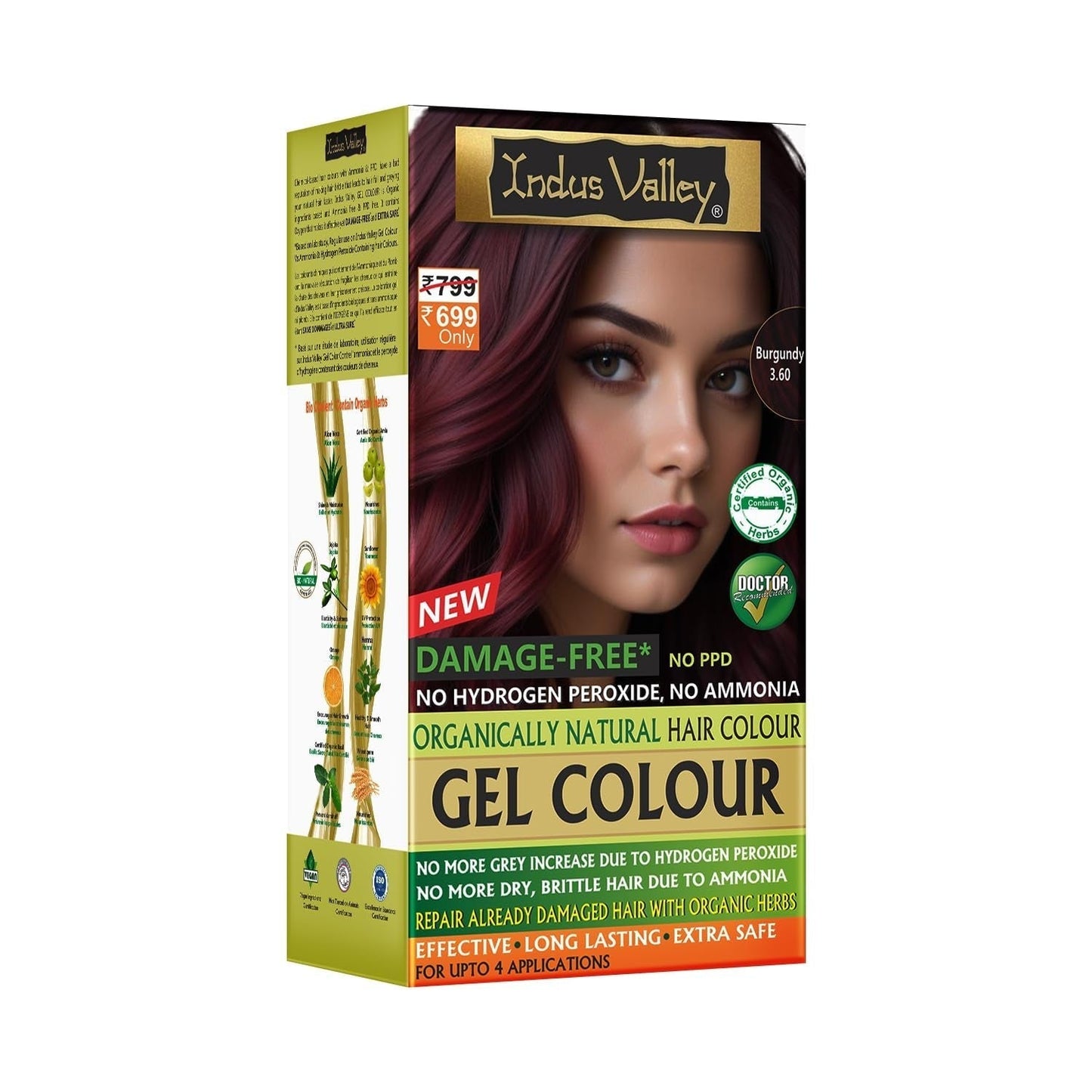 Indus Valley Natural Damage Free Gel Hårfarve | Ammoniakfri, vegansk og grusomhedsfri | Op til 100 % grå dækning, langtidsholdbare resultater | Lys kastanje 5.0 (20 gram + 200 ml) Hårfarve Naty Shop Burgundy