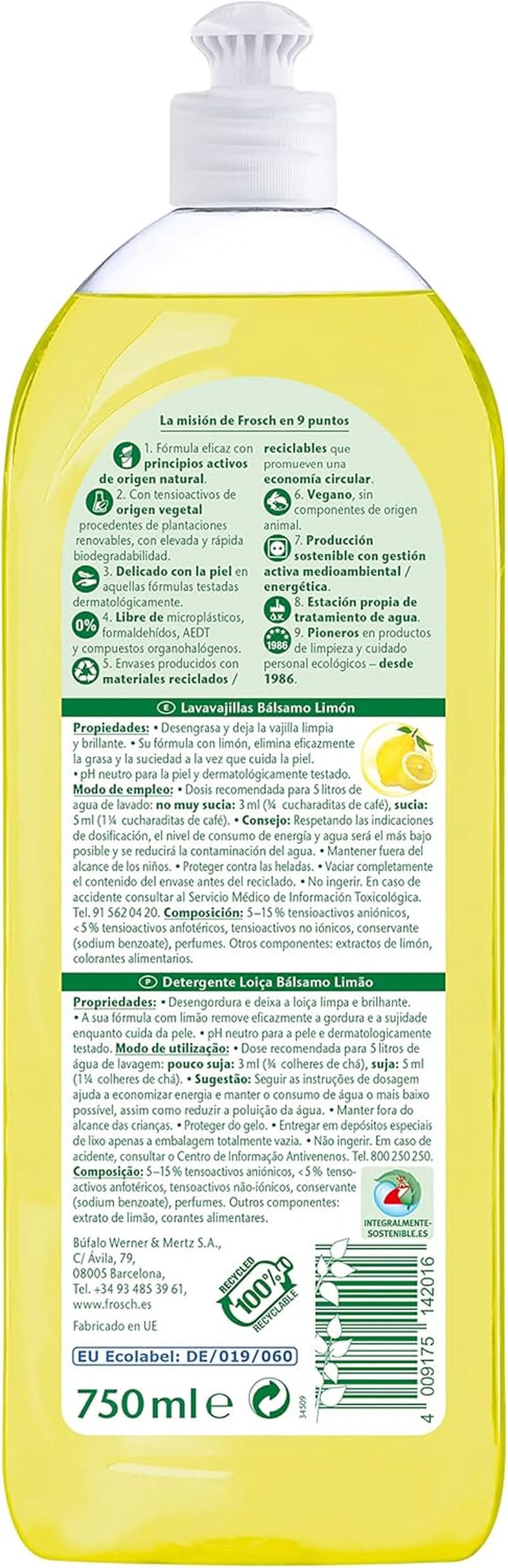Væske til at skylle hænder, affedte og beskytte huden, dermatologisk testet, 10 x 750 ml Naty Shop