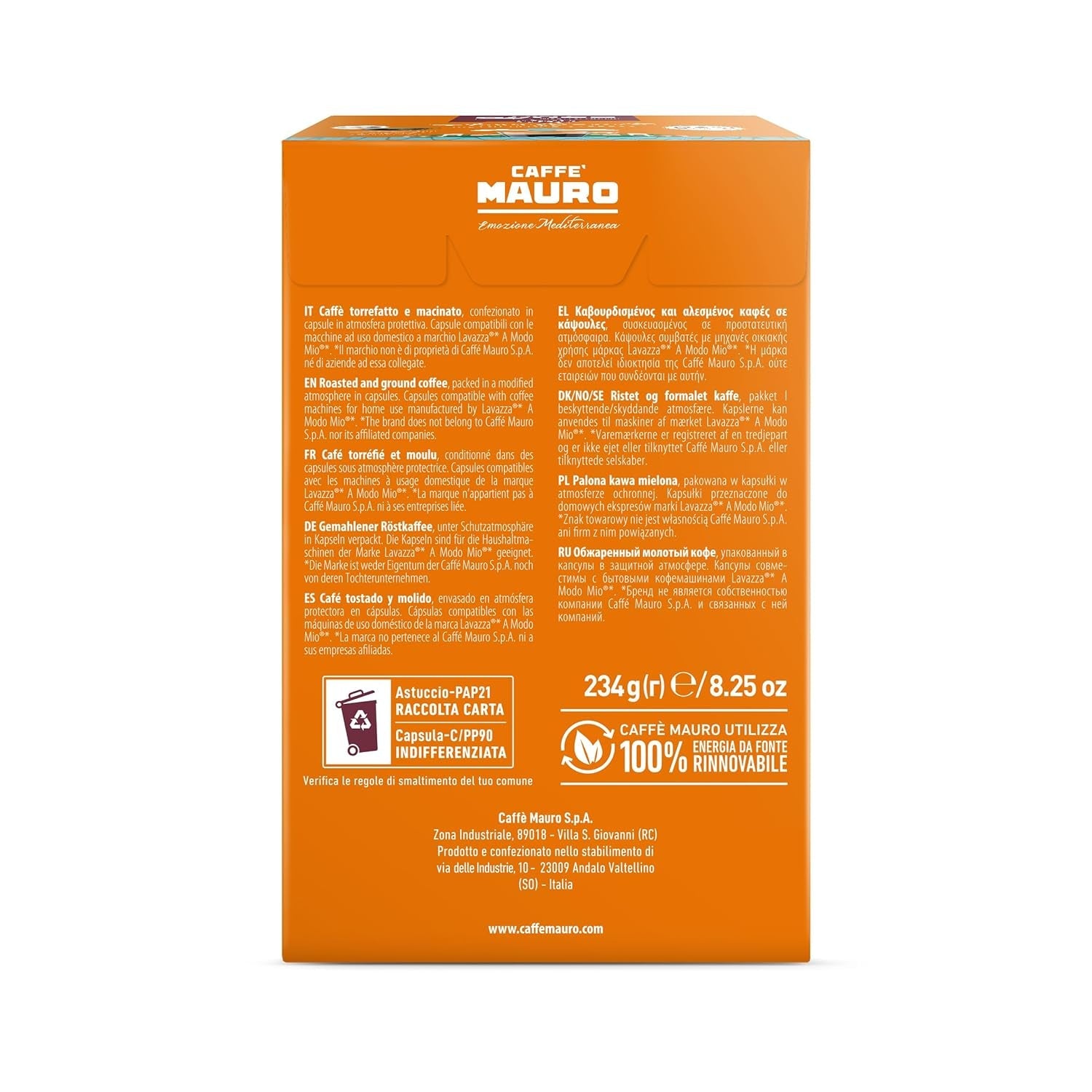 Caffè Mauro Torrefazione Kaffeekapseln Espresso Avvolgente, Intensität 8/10-144 Kapsel Kompatibel med Kaffeemaschinen der Marke Lavazza* A Modo Mio*, 144 Stück, Hergestellt in Italien