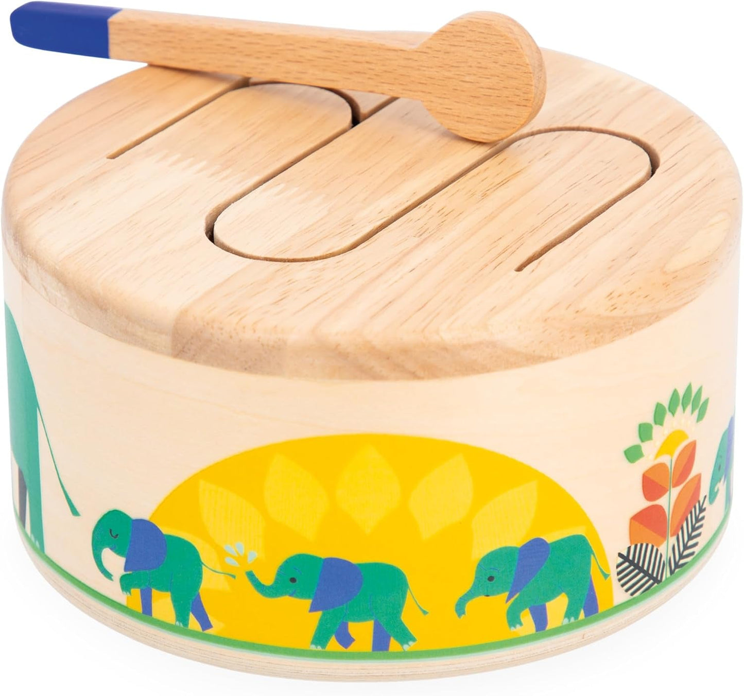 Janod - Gioia Tromme - FSC trætromme + tromme - Rollespil og tidlig musikalsk uddannelse - Akvarel - Fra 18 måneder, J07650 Bebe Toys Naty Shop