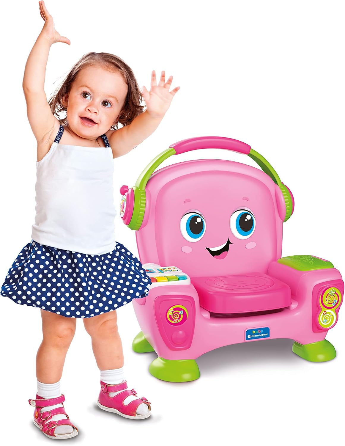 Clementoni 17755 Syngende lænestol med lyserød lyd og dans - interaktiv og multifunktionel lænestol til børn på italiensk, legetøj 1 år - Made in Italy, flerfarvet Toys Bebe Naty Shop