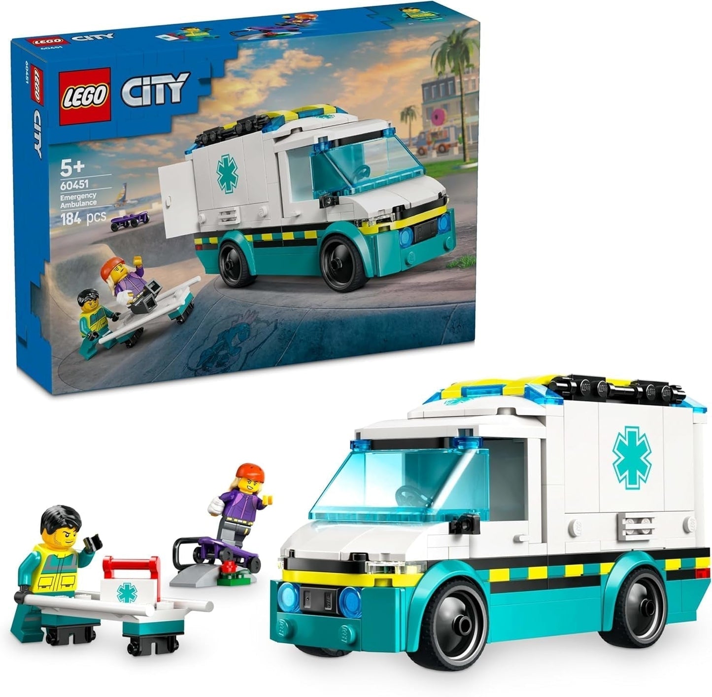 LEGO City Ambulance - legetøj med 2 minifigurer (skateboarder og chauffør) - pædagogisk legetøj til drenge og piger fra 5 år - fødselsdags- og feriegaveideer 60451 Byggesæt Besuche den LEGO-Store Standardtitel