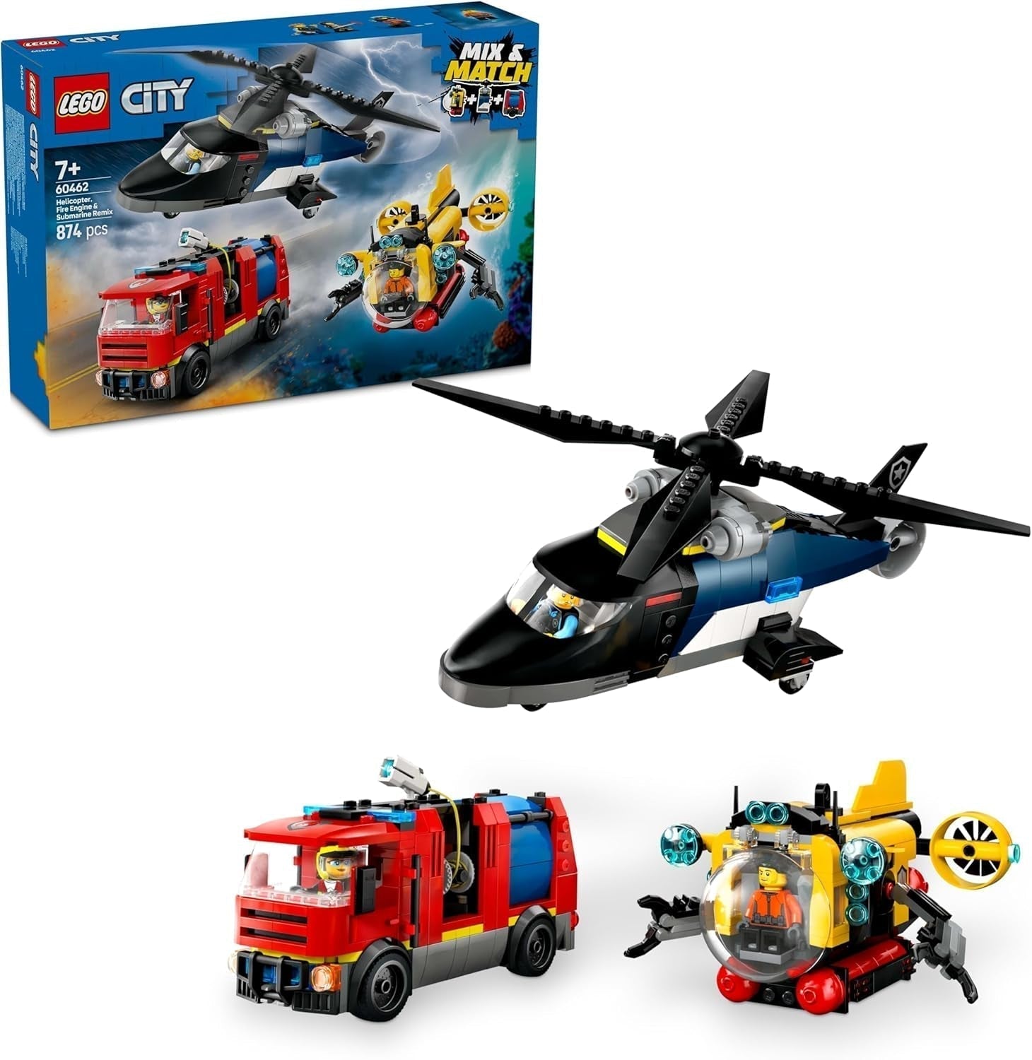 LEGO City helikopter, løvebil og ubåd kombisæt og 3 minifigurer - byggebare legetøjskøretøjer til drenge og piger fra 7 år - fødselsdags- og feriegave 60462 Byggesæt Besuche den LEGO-Store Standardtitel
