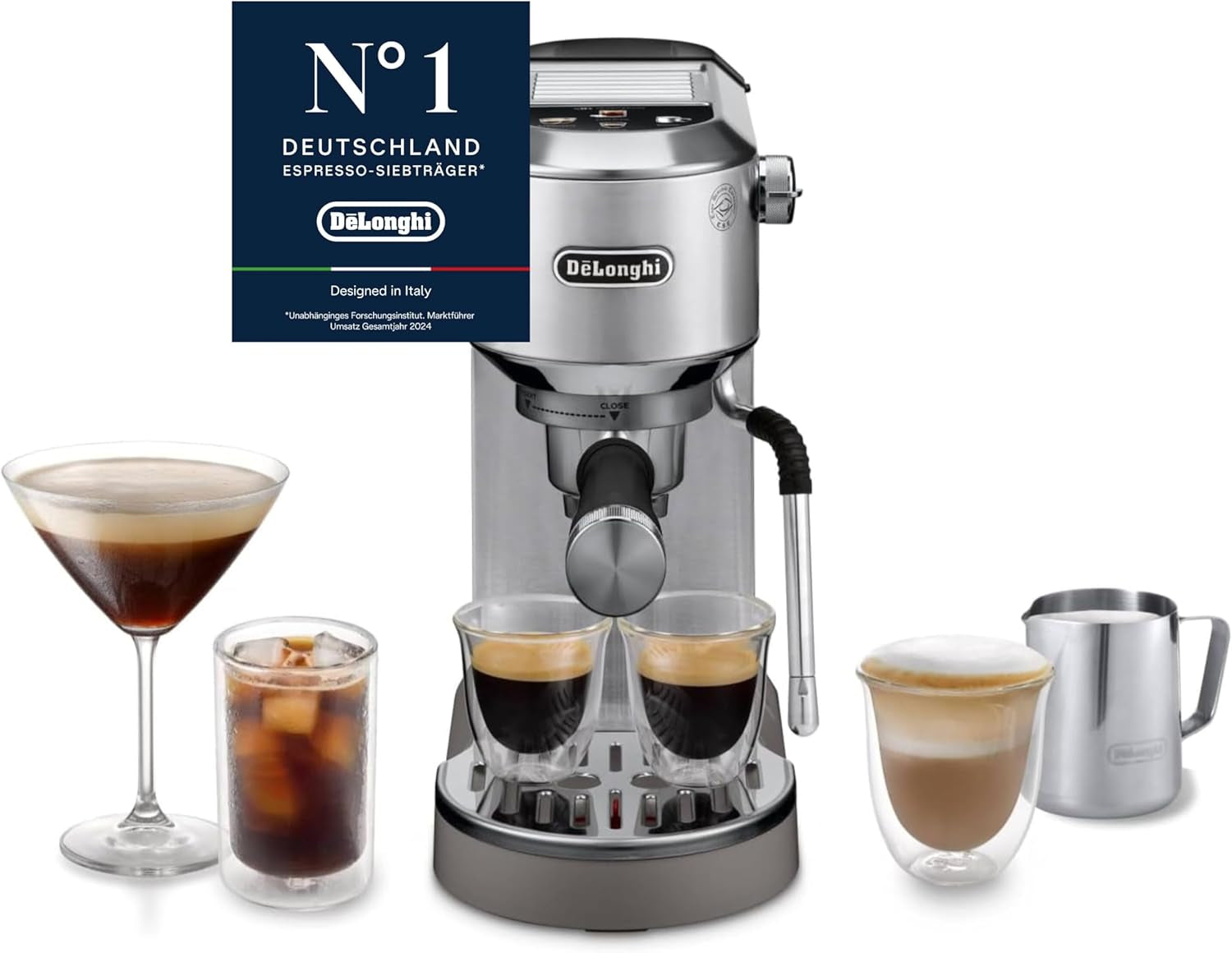 De'Longhi Dedica Style EC 685.B – Espressomaskine med portafilter, espressomaskine med professionel mælkeskummer, kun 15 cm bred, til malet kaffe eller ESE-kapsler, 1 l vandtank, sort
