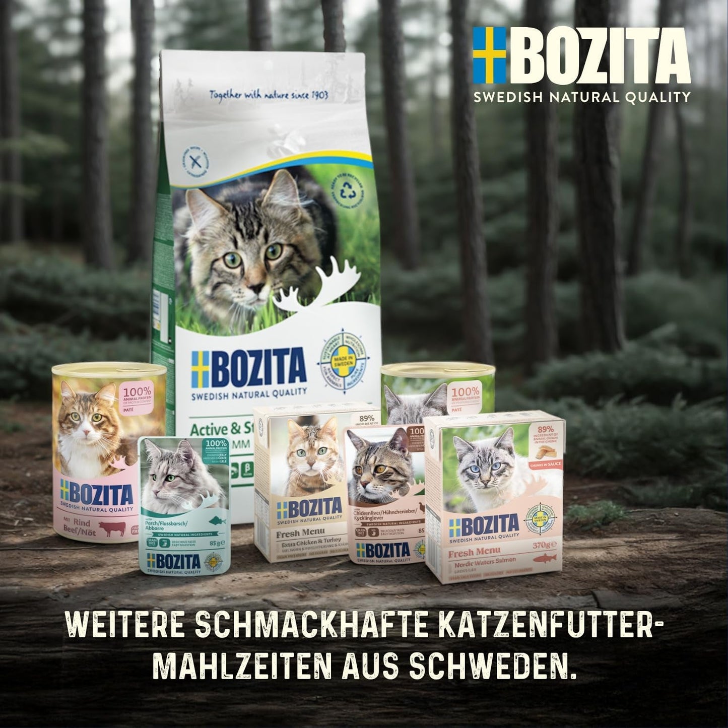 Bozita Tetra steriliserede stykker i sauce med masser af kylling - 6 x 370 g vådt korn og sukkerfri kattefoder - Ikke-GMO, med 8,5 % protein og 4,5 % fedt - høj kvalitet og ekstremt velsmagende