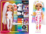 Rainbow High Color & Create DIY Modepuppe - Grüne Augen, Zopfe, extra Top & Schuhe, abwaschbare Regenbogenstifte - Ausmalen, Gestalten, Spielen, Auswaschen - for Kinder fra 4-12 Jahren og Sammler