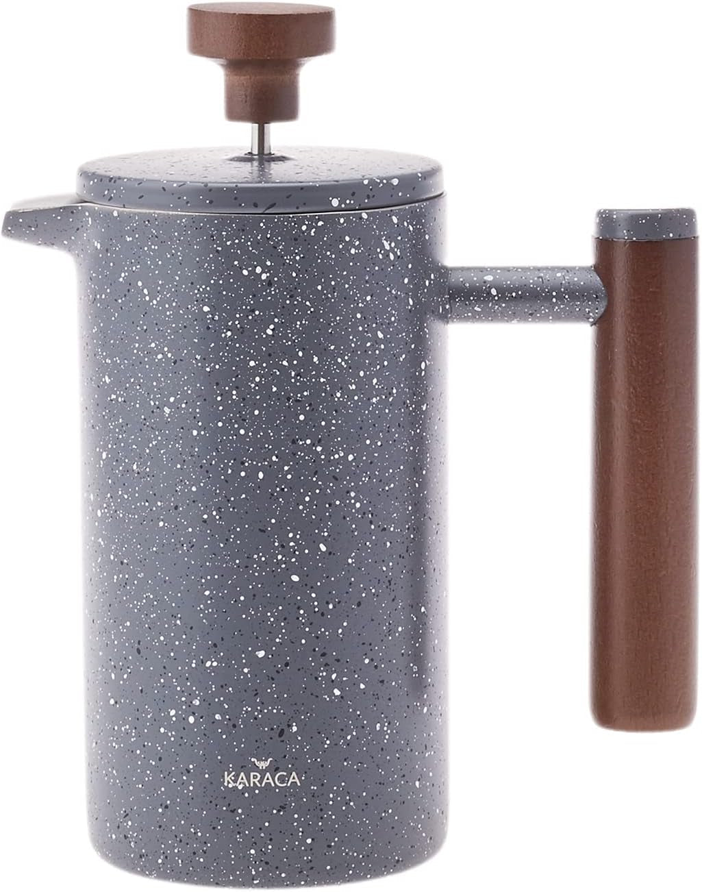 KARACA marmor dobbeltvæg fransk presse med kastanjehåndtag - Isoleret fransk presse til kaffe - Hjemmerejse Camping kaffemaskine - 350 ml - Mørkegrå