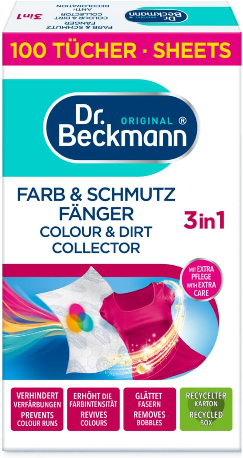 Dr. Beckmann Color & Dirt Catcher Advanced| Langvarig farvebeskyttelse| Med mikrofiber og farvefangende molekyler for glans | 100 Naty Shop klude