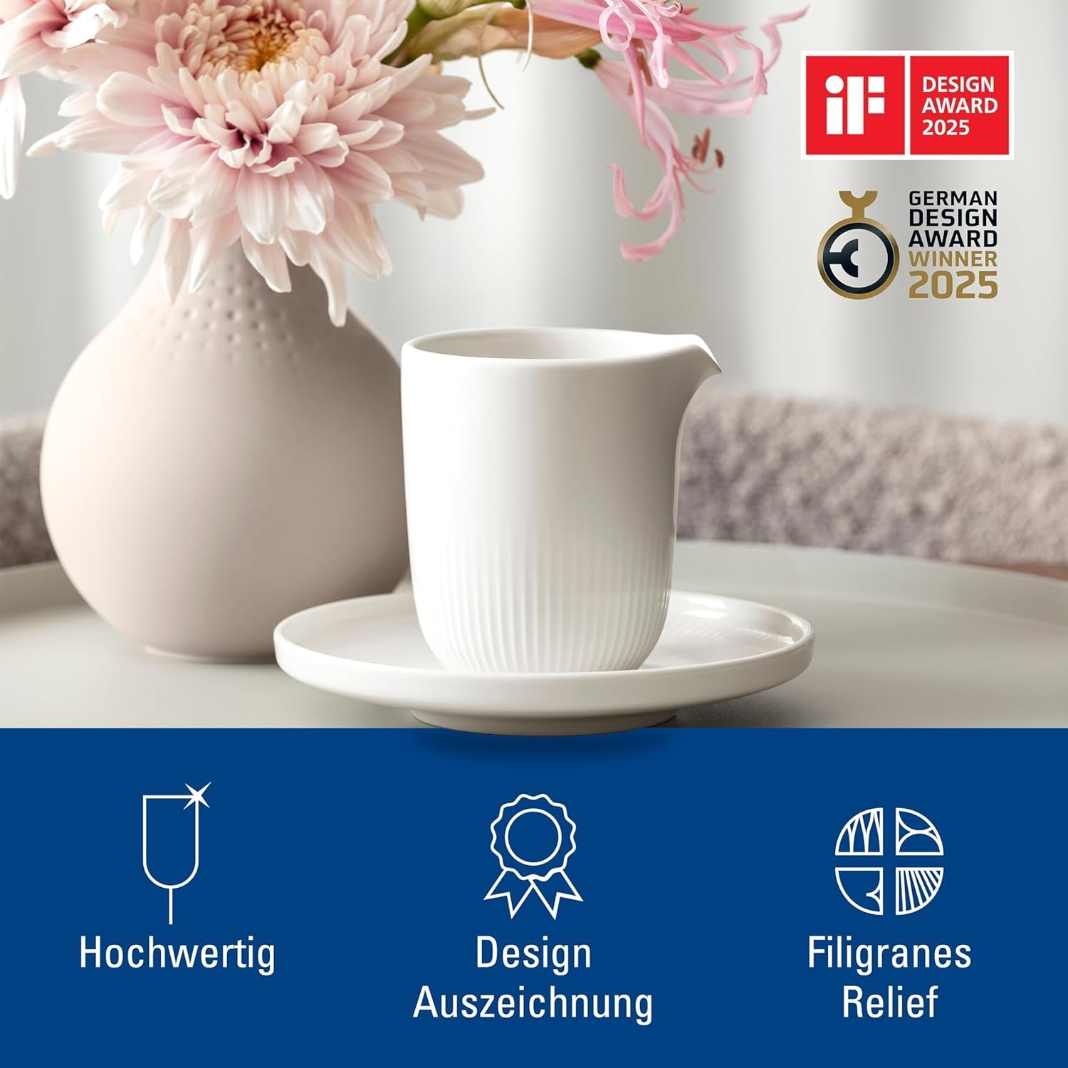 Villeroy & Boch - Afina mælkekrus 170 ml, hvid, tåler opvaskemaskine, tåler mikroovn, mælkekande, kaffetilbehør, keramisk kande, underkop, service, premium porcelæn