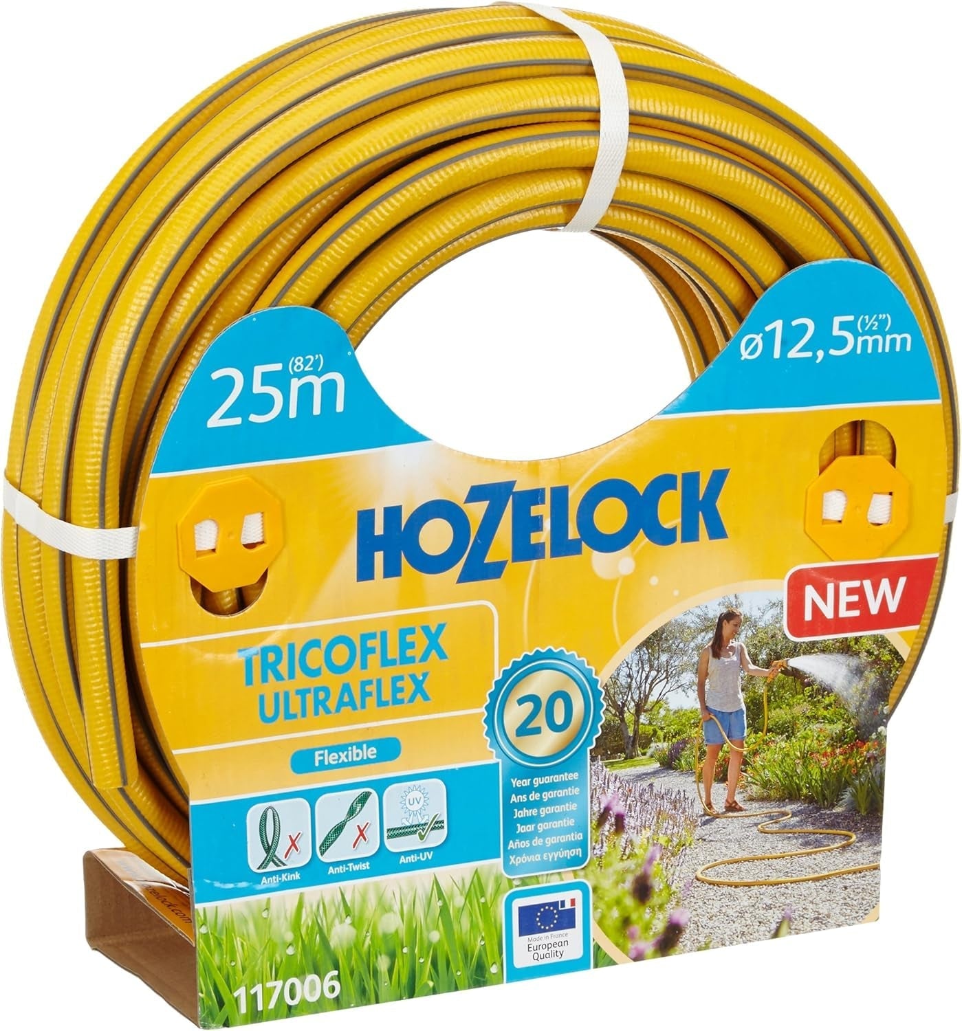 HOZELOCK - Tricoflex Ultraflex Slange Ø 12,5 mm (1/2") 20 M: Fleksibel haveslange, vejrbestandig, vrid- og bøjningsbestandig, lavet af 40 % genanvendt PVC [117002], gul