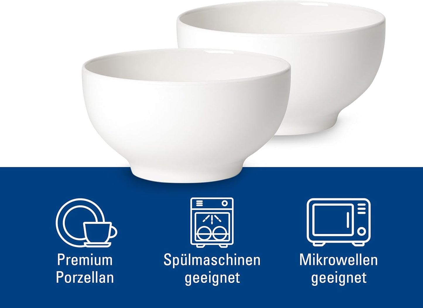 Villeroy & Boch For Me kornskåle sæt med 2, hvid, tåler opvaskemaskine, tåler mikroovn, små skåle til 2, skåle, kornskåle, snacks eller saucer, tallerken, premium porcelæn