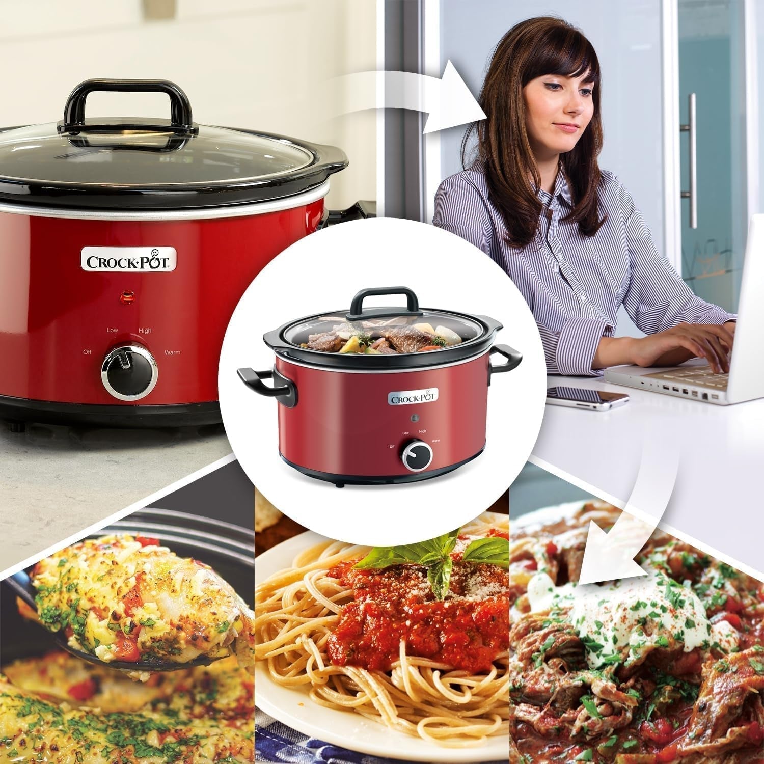 Crock-Pot Slow Cooker, 2 temperaturindstillinger + Hold varm funktion, 3,5 liter (3-4 personer), Rød [SCV400RD] Slow Cooker Naty Shop