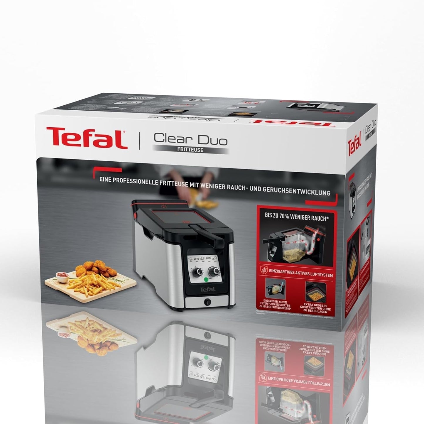 Tefal FR600D Clear Duo frituregryde, stegning med mindre røg og lugt, 1,2 kg kapacitet, termostat, timer, stort udsigtsvindue uden tåge Hvidevarer Naty Shop