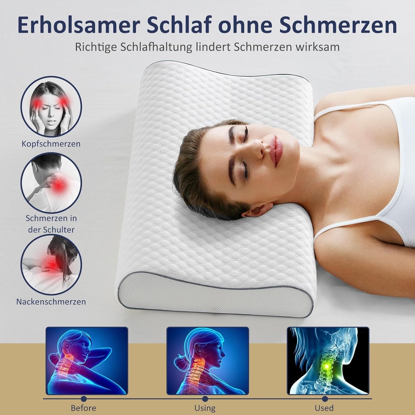 BedStory Memory Foam-pude, højdejusterbar nakkestøttepude, ergonomisk pude, sidesovepude til ryg- og mavesove (60x36x12/10cm)