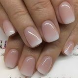 Selvklæbende kunstige neglesæt - franske falske negle - 24 stykker Kort firkantet design Hvid Pink Gradient Kunstige Negle Ballerina Manicure (Kort Pink Gradient)