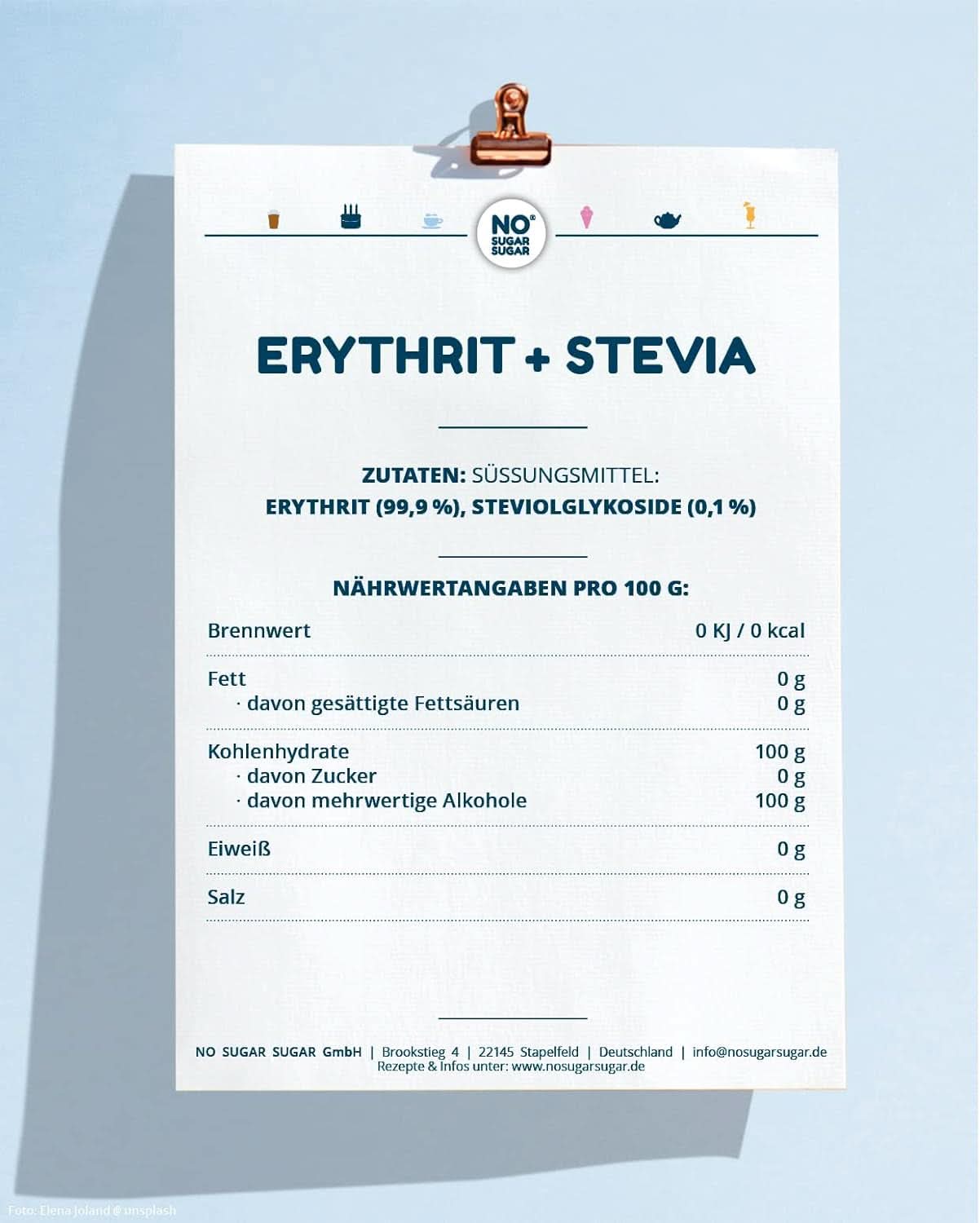 INGEN SUKKER, Erythritol + Stevia Naturlig sukkererstatning uden kalorier 1:1 sødme sammenlignet med sukker, uden smag, 4,5 kg sødemidler Naty Shop