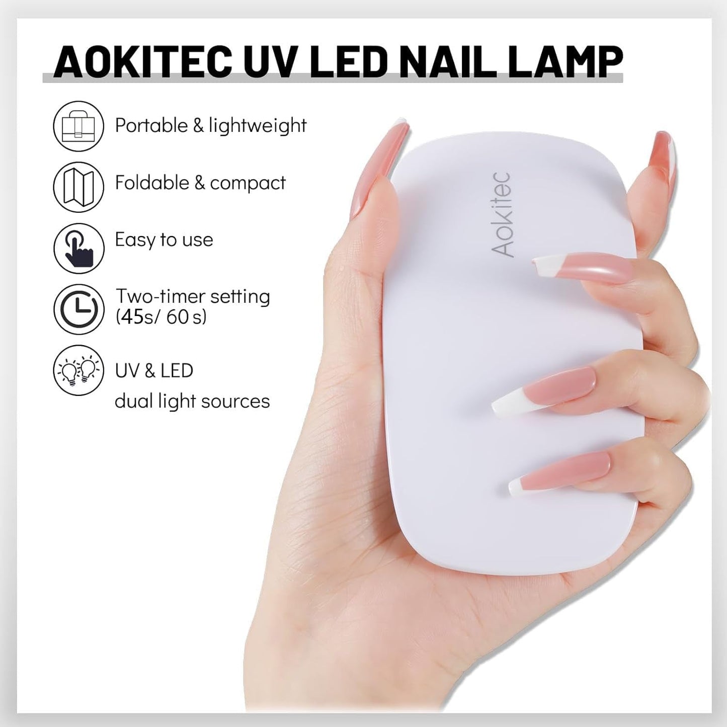 Aokitec Mini LED UV-lampe, UV-gel-neglelampe, bærbar negletørrer til alle slags gel-neglelak, museformet hærdningsværktøj, kompakt, let med USB-kabel (hvid)