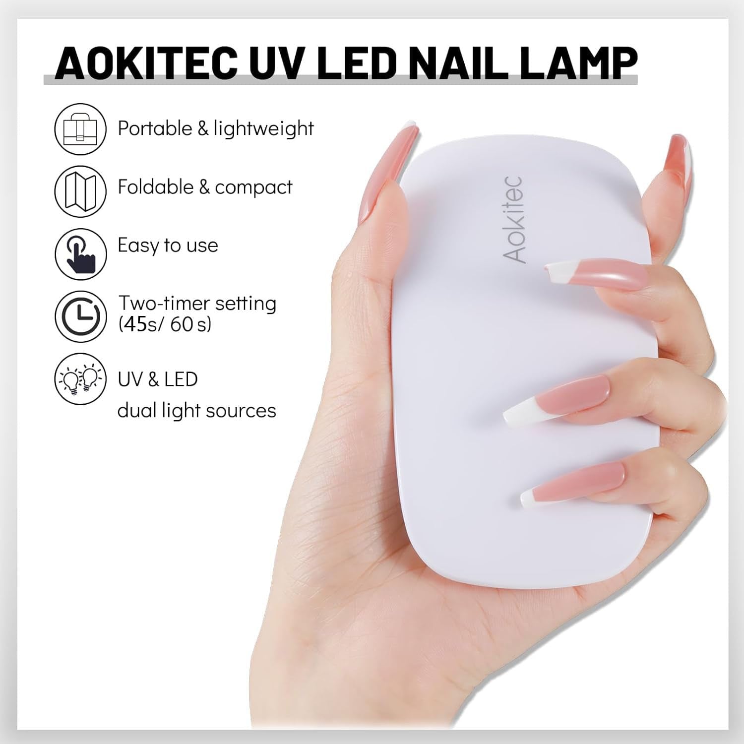 Aokitec Mini LED UV-lampe, UV-gel-neglelampe, bærbar negletørrer til alle slags gel-neglelak, museformet hærdningsværktøj, kompakt, let med USB-kabel (hvid)
