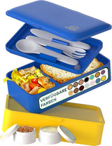 Umami madkasse til voksne, stabelbar Bento-kasse med 4 bestik og rum, madpakke til voksne, to-go-salatbeholder, Picnic-/kontormadkasse, koksgrå, 1500 ml Naty Shop madopbevaringsbokse Guldblå L - 1200 ml