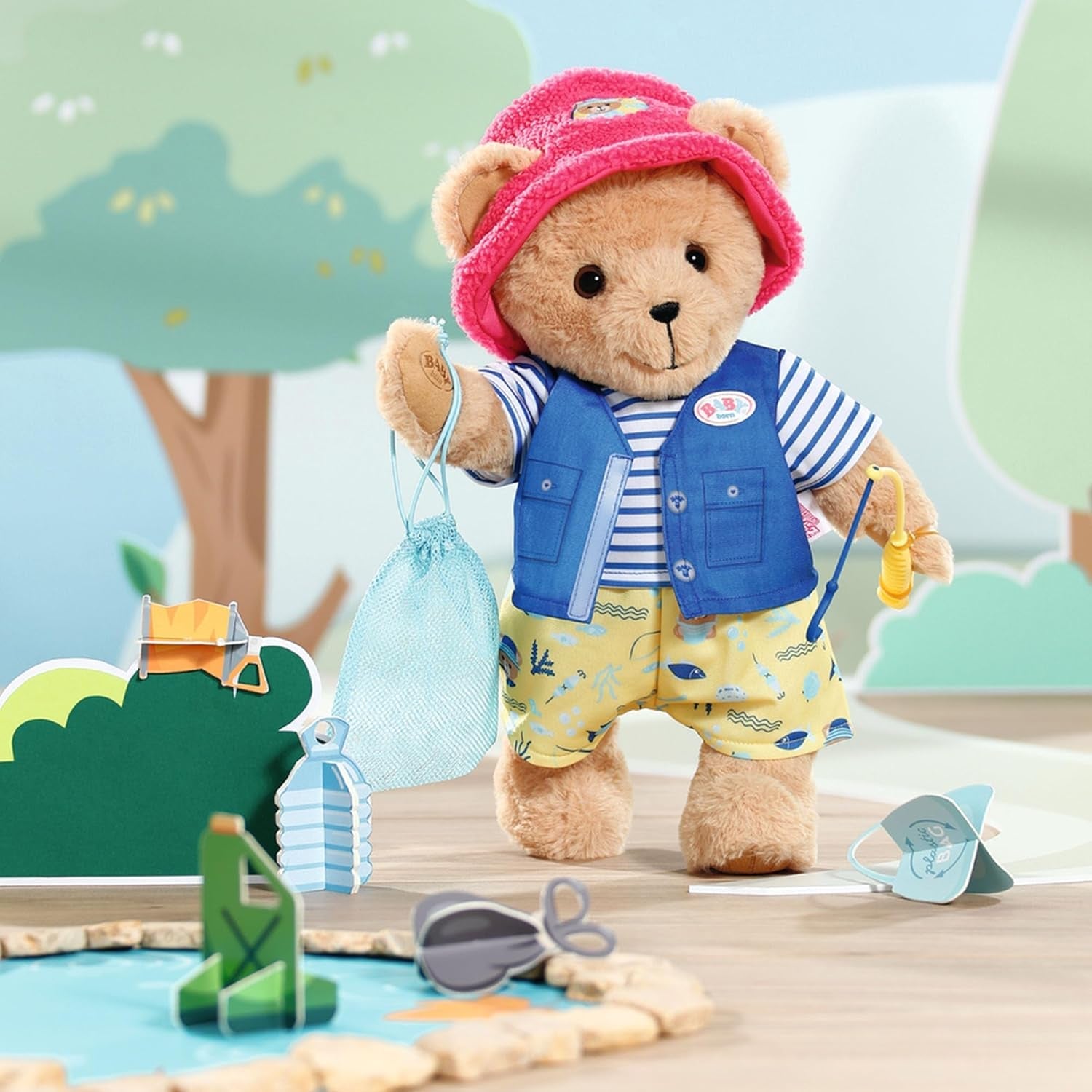 Baby født bamse lystfisker kostume med fiskestang til 43 cm dukker og bamse, 835982 Zapf Creation