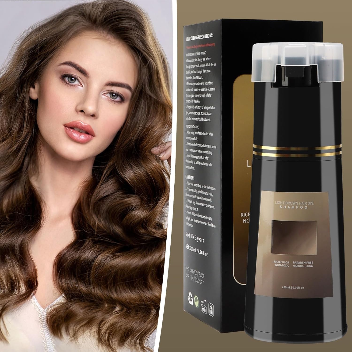 Hårfarveshampoo, 3 i 1 Instant Color Shampoo, Instant Hair Care Color Shampoo, Black Hair Color Shampoo, Hårfarveshampoo (lysebrun) Naty Shop Hårfarve