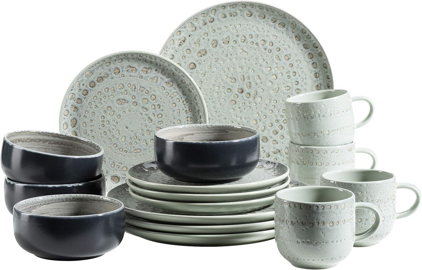 MÄSER 931744 Spicy Market Series, håndmalet porcelænssæt til 4 i vintage middelhavsdesign, 16-delt keramisk kombinationssæt, grønt, stentøj