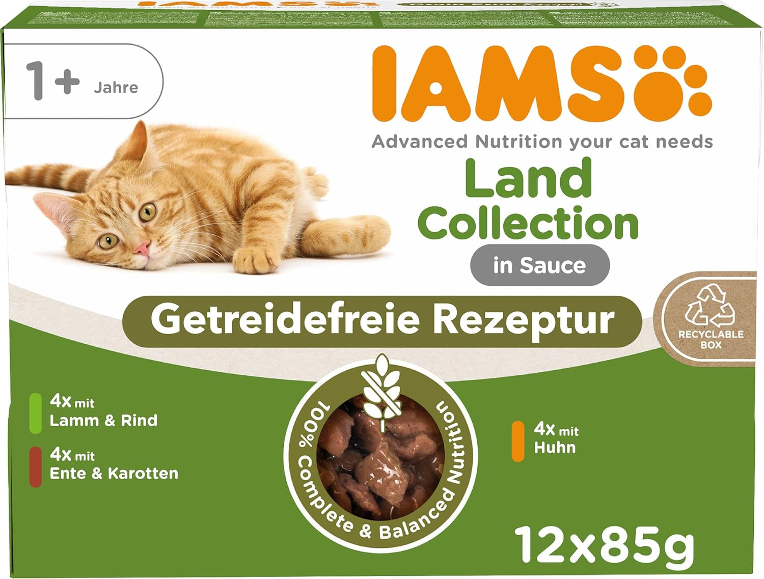 IAMS Delights Land Collection Kornfrit våd kattefoder - Kødsortspakke Multipack Kornfrit vådfoder til katte 1 år og derover 12 x 85 g