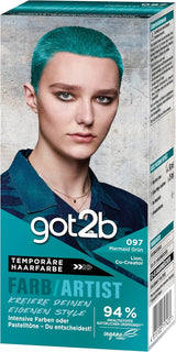 got2b Colour/Artist 097 Mermaid Green Level 2 (3x 80 ml), midlertidig hårfarve får håret til at skinne i intense farver eller pastelnuancer, hårfarve holder 12-15 vaske, vegansk formel Hårfarve Naty Shop