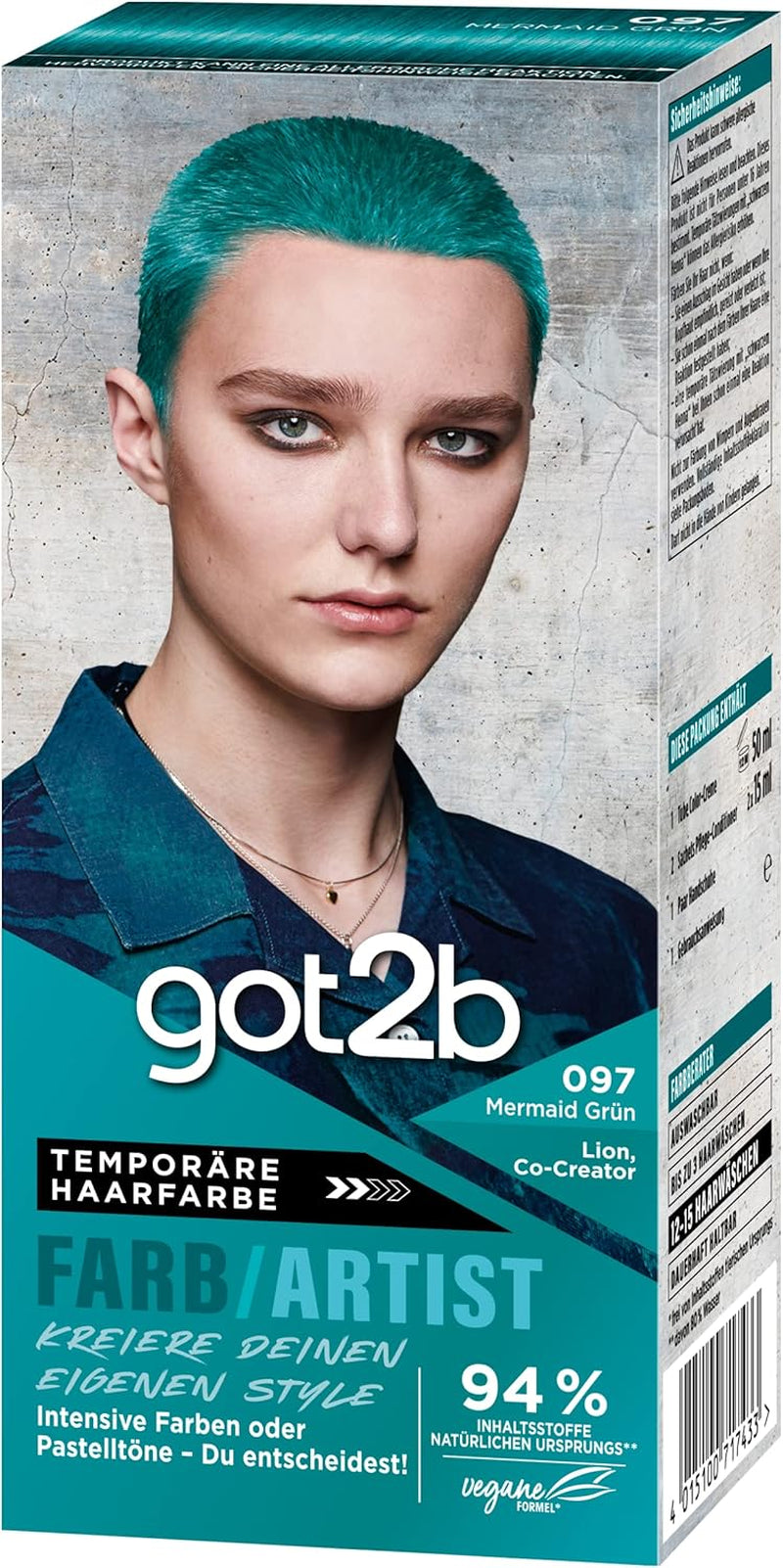 got2b Colour/Artist 097 Mermaid Green Level 2 (3x 80 ml), midlertidig hårfarve får håret til at skinne i intense farver eller pastelnuancer, hårfarve holder 12-15 vaske, vegansk formel Hårfarve Naty Shop