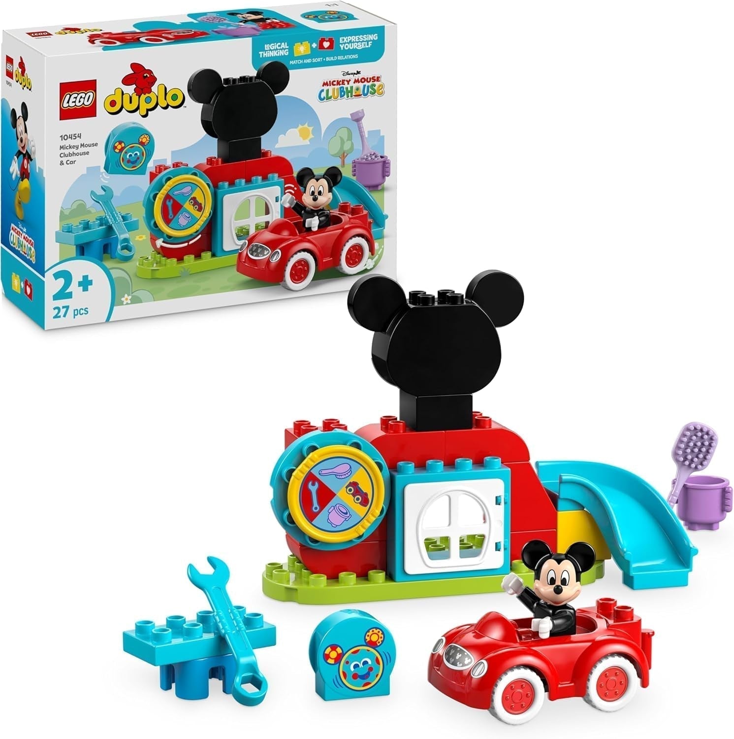 LEGO DUPLO - Disney Mickeys klubhus og bil - pædagogisk legetøj til førskolebørn - byggesæt med 2 minifigurer inklusive Mickey Mouse og Computer Toodles - gaveidé til drenge og piger fra 2 år 10454 Byggesæt Besuche den LEGO-Store Standardtitel