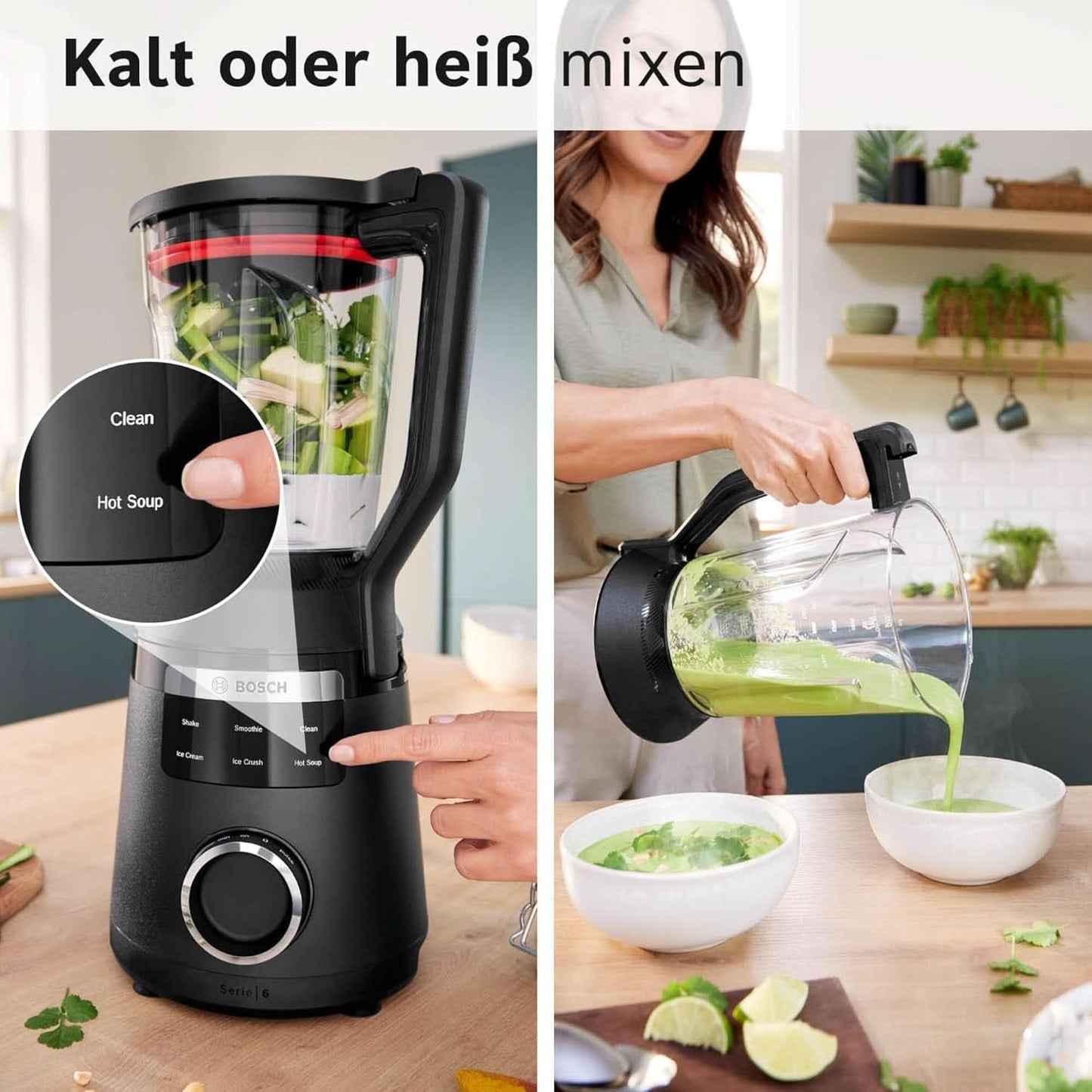 Highspeed-Standmixer Vitapower Serie 6 MMBD665B1, 45.000 U/Min, 6 Programmer Inkl Heiße Suppe & Reinigung, 2 L Mixbehälter, Stopfer, Spülmaschinenfeste Teile, Made in Europe, 1800W, Schwarz Kitchen Naty Shop