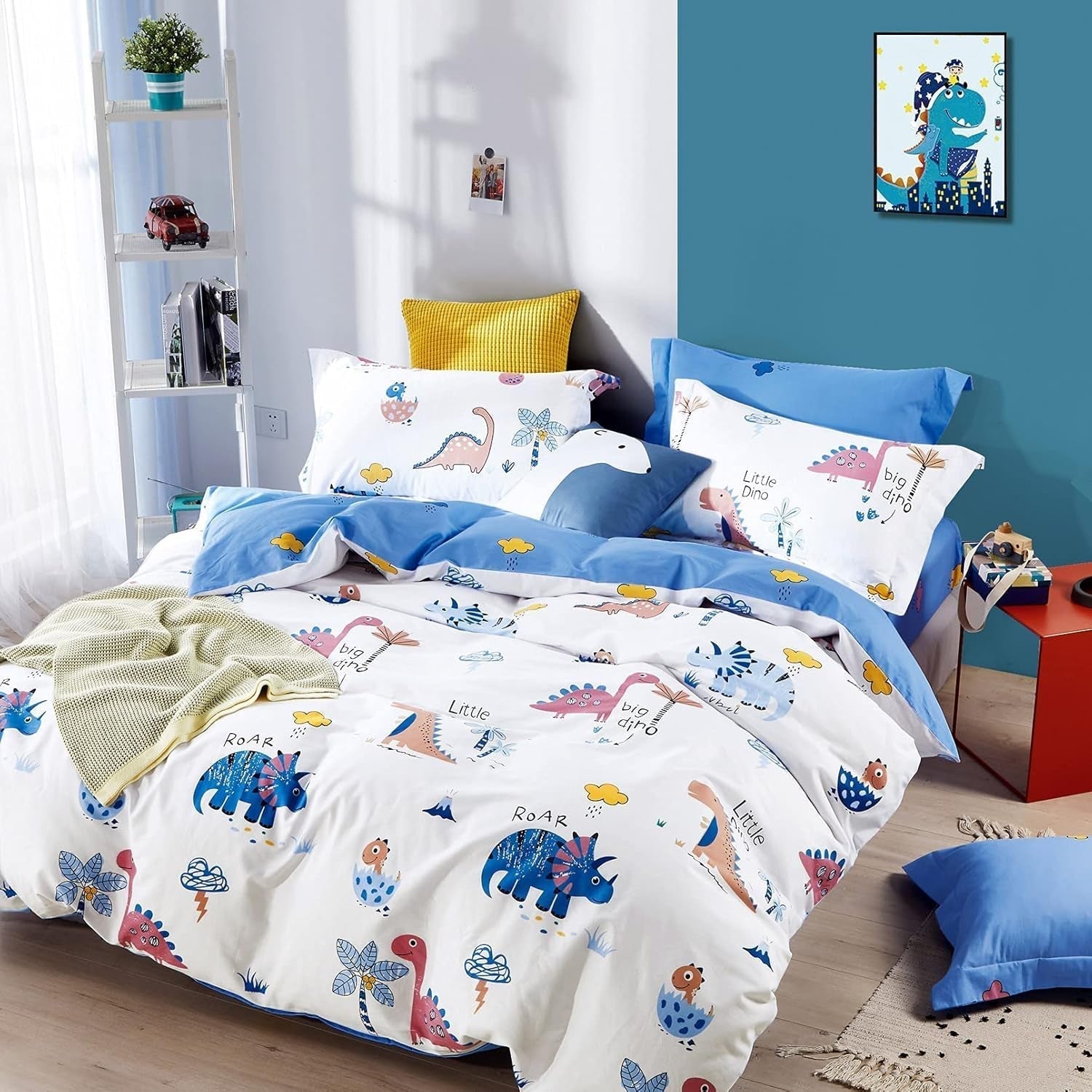 Sengetøj til børn, unisex, dinosaurer, bomuld Sengetøj - børn Naty Shop Model A 135 X 200 cm + 80 X 80 cm