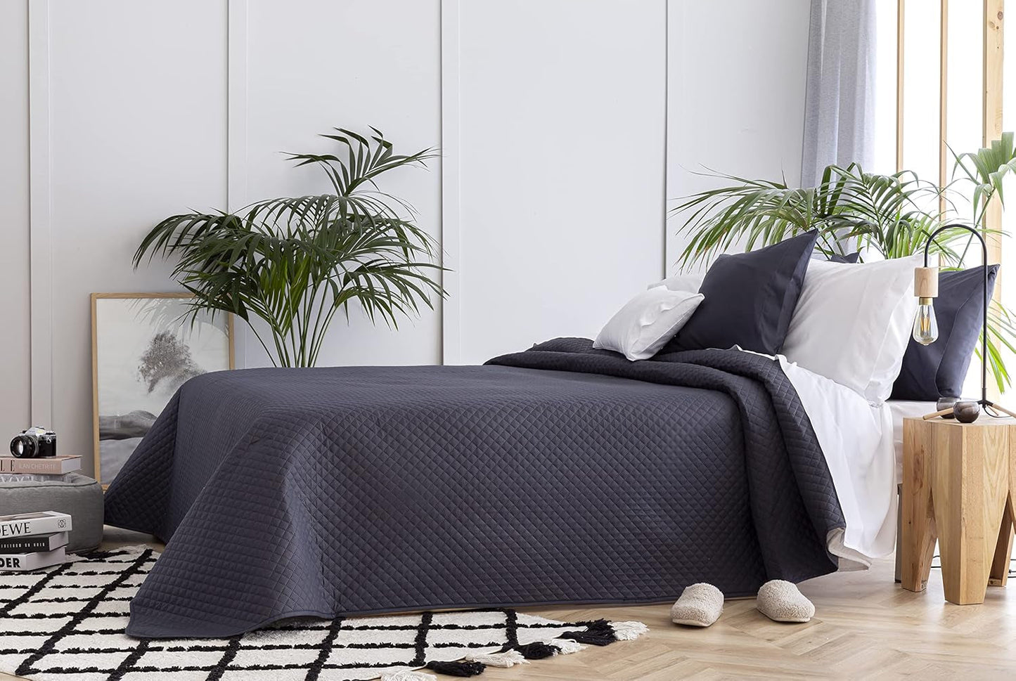 Todocama Fine Boutique sengetæppe med diamantmønster Forår Sommer Efterår Vinter 100% Ekstra blødt Microfiber Multifunktionelt Sengetæppe 105-200 X 260 cm Beige Senge og Tæpper Besuche den Todocama-Store Mørkegrå Cama 105 - 200X260Cm