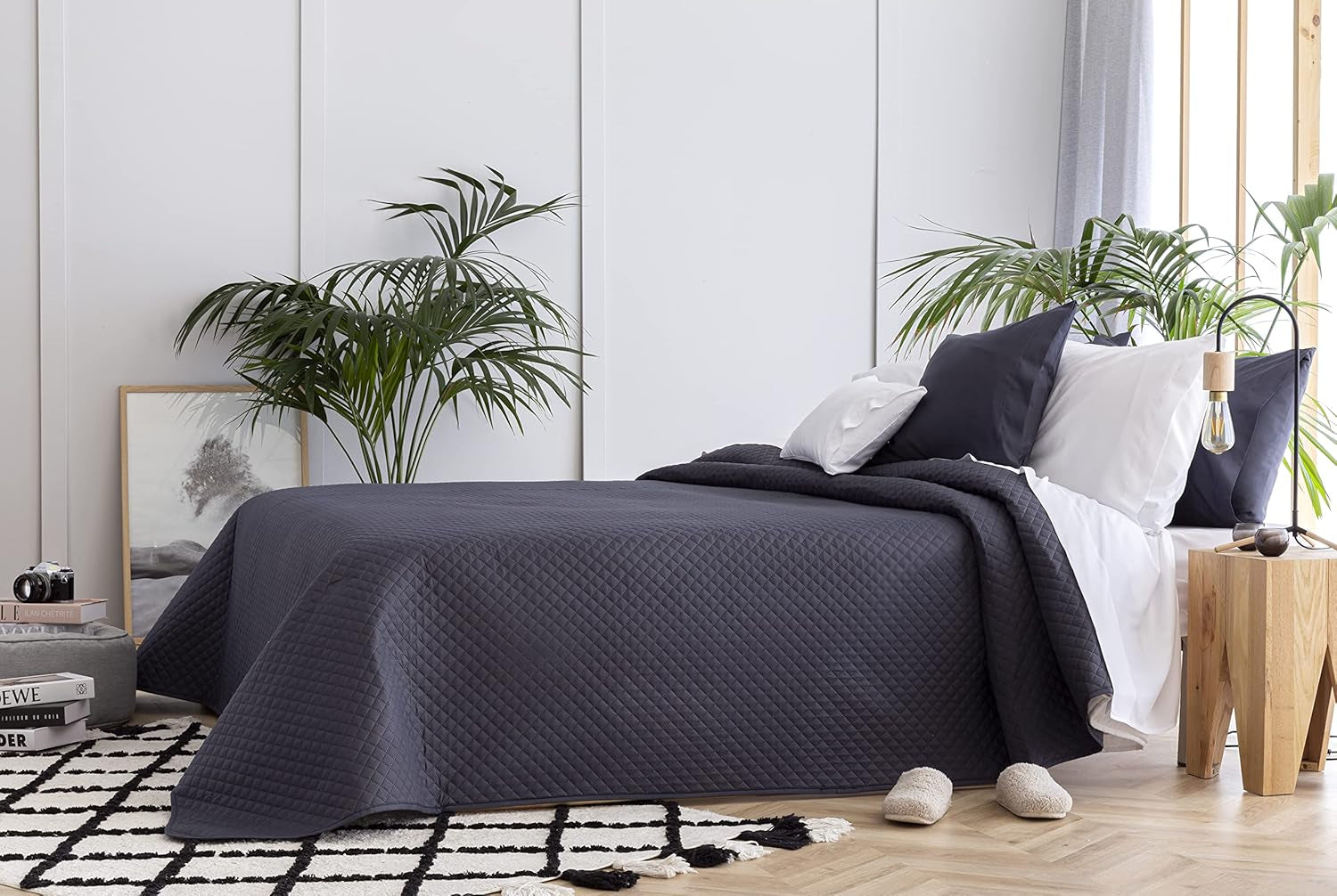 Todocama Fine Boutique sengetæppe med diamantmønster Forår Sommer Efterår Vinter 100% Ekstra blødt Microfiber Multifunktionelt Sengetæppe 105-200 X 260 cm Beige Senge og Tæpper Besuche den Todocama-Store Mørkegrå Cama 105 - 200X260Cm