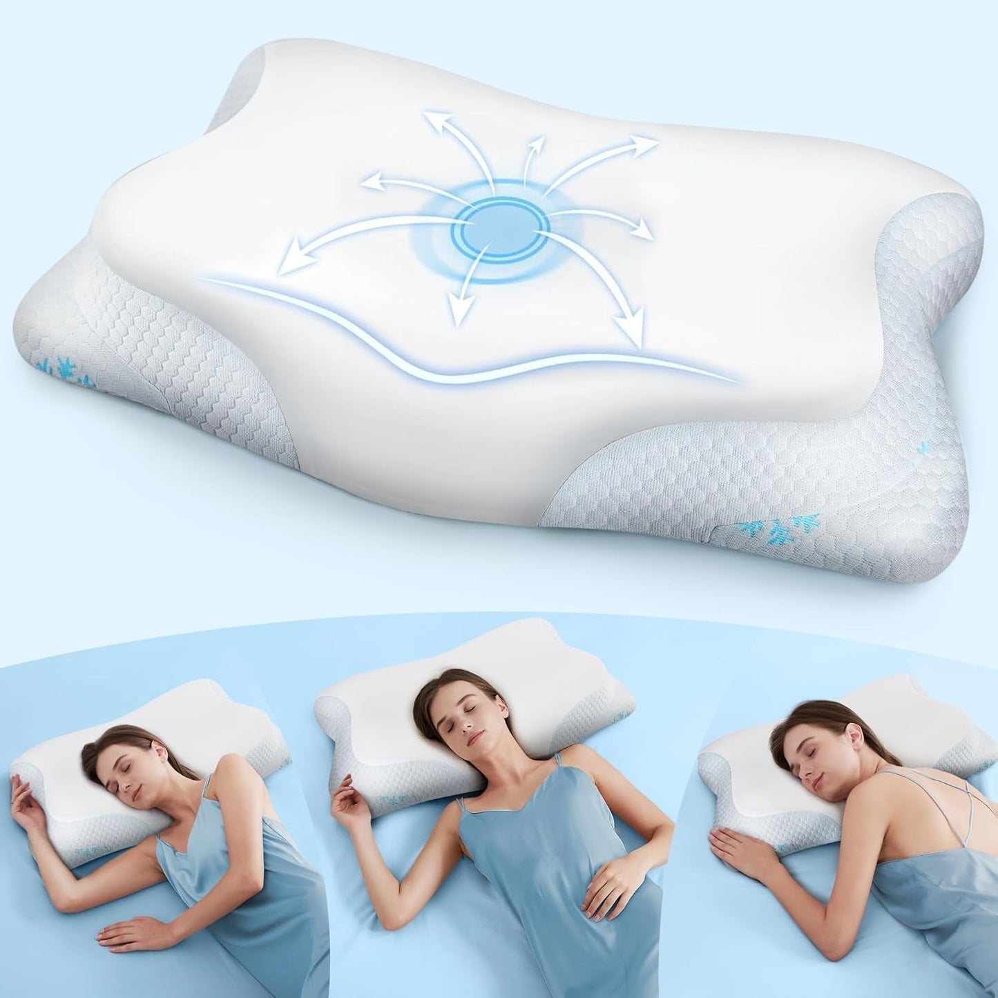 Cloudétoile Nakkepude Memory Foam Pude - 2 i 1 Ergonomisk ortopædisk pude Visco Foam Pude Side Sleeper Nakkestøtte Pude Højde Justerbar Memory Foam Pude Hvid 64X38X12 Cm Cervikale ortopædiske puder Naty Shop Hvid 64X38X12 Cm